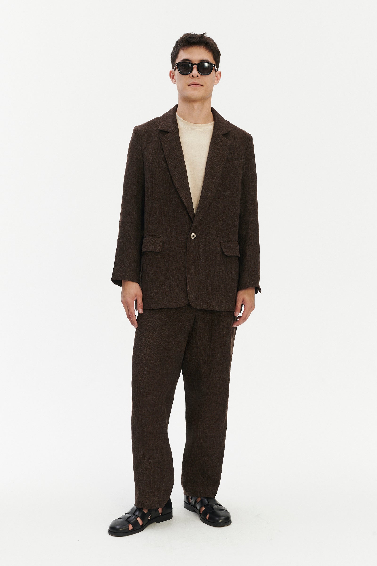 Amsterdam Trousers in a Brown Italian Linen Crepe
