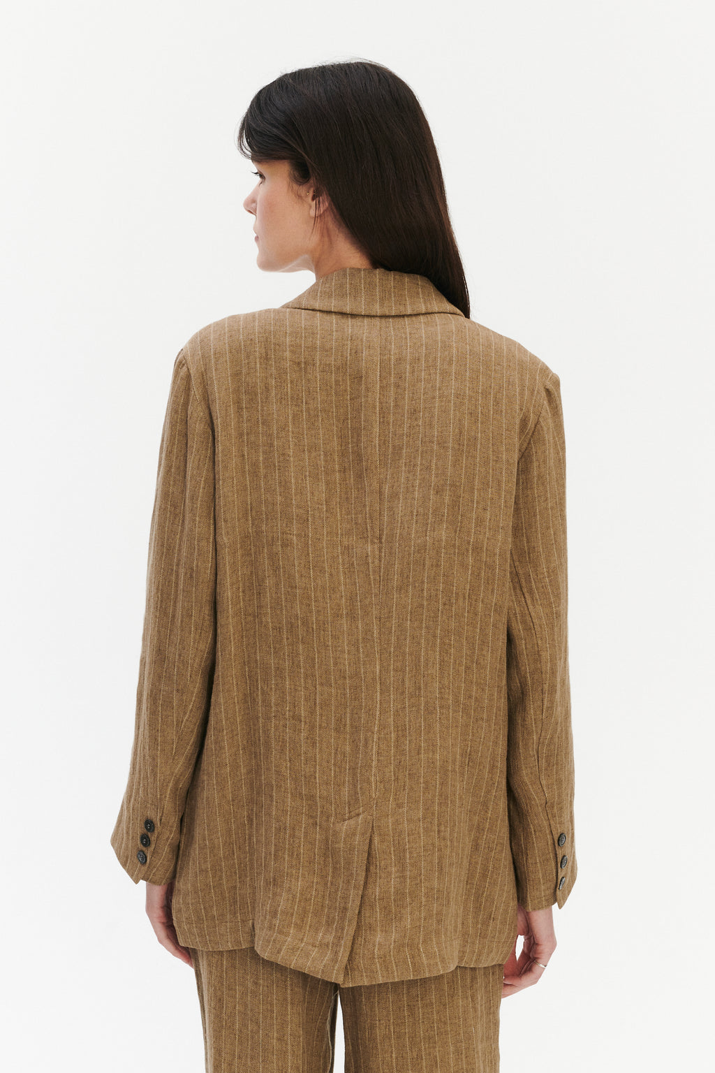Unisex Oversized Unconstructed Layover Jacket in a Camel Fluid Italian Linen and Viscose