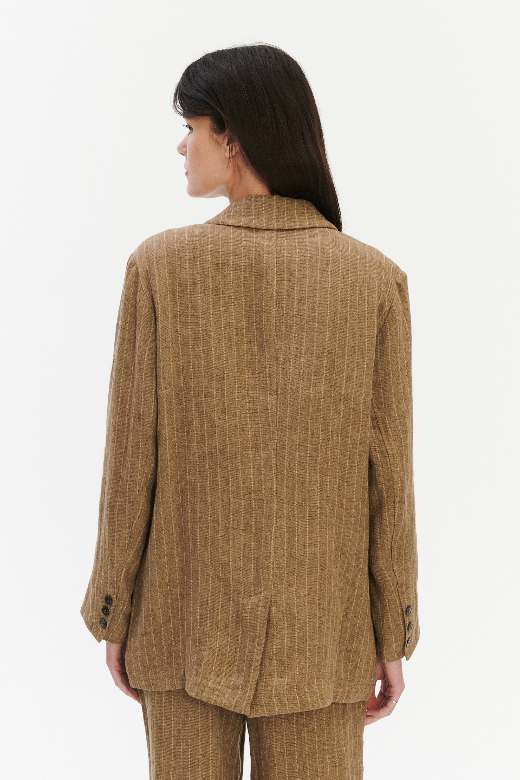 Unisex Oversized Unconstructed Layover Jacket in a Camel Fluid Italian Linen and Viscose