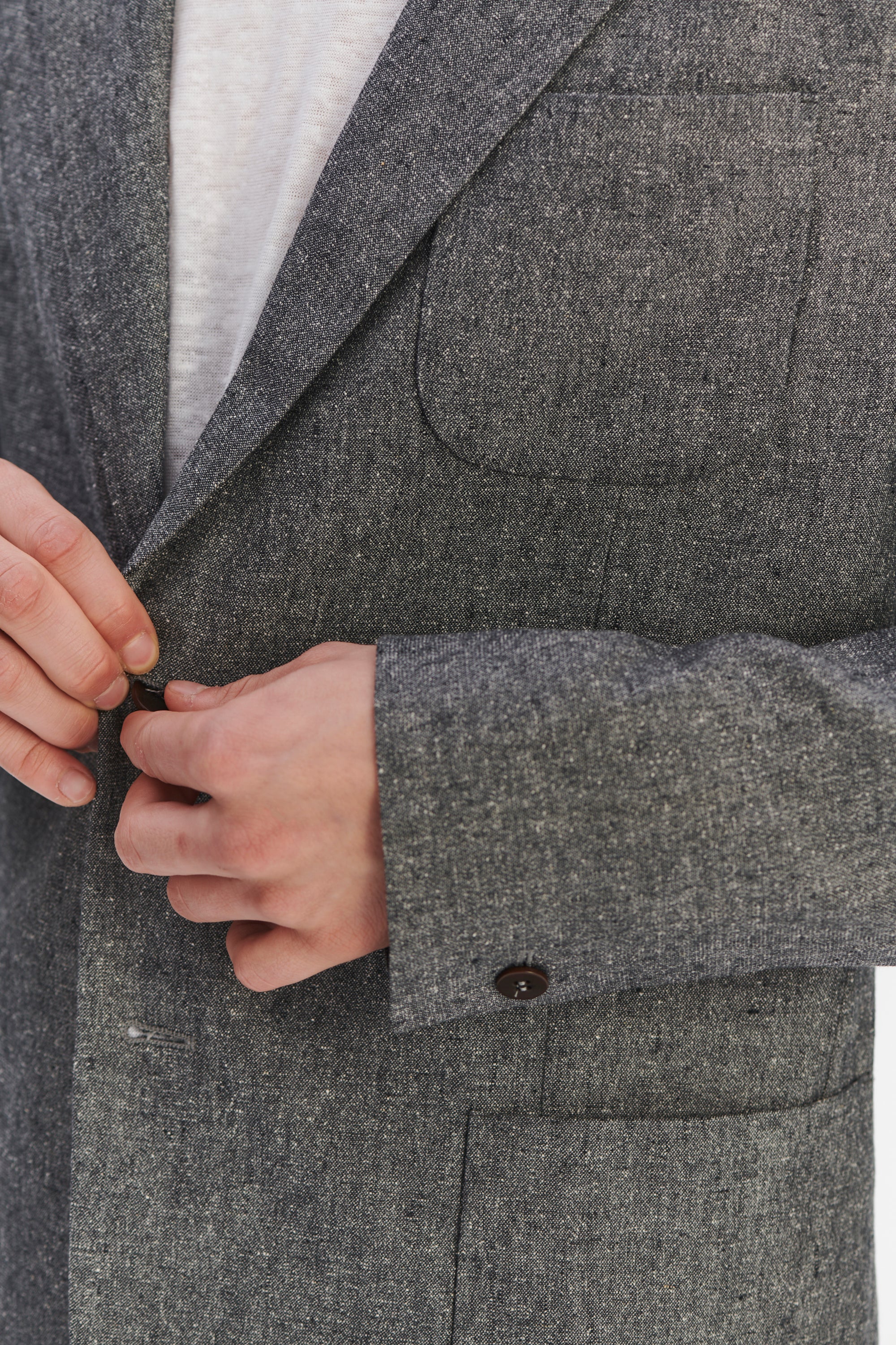 Relaxed Blazer in a Grey Blend of Italian Virgin Wool, Silk and Linen by Zignone