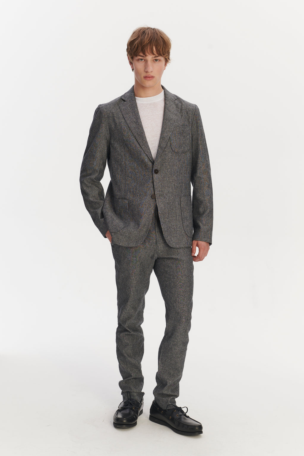 Relaxed Blazer in a Grey Blend of Italian Virgin Wool, Silk and Linen by Zignone