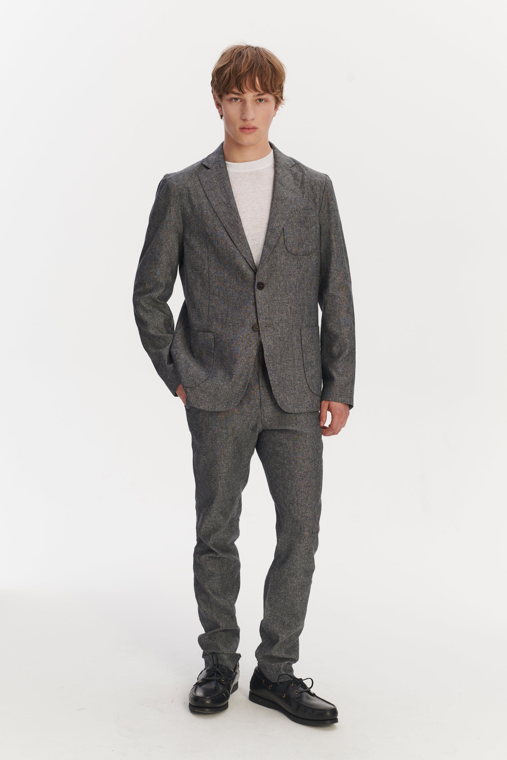 Relaxed Blazer in a Grey Blend of Italian Virgin Wool, Silk and Linen by Zignone