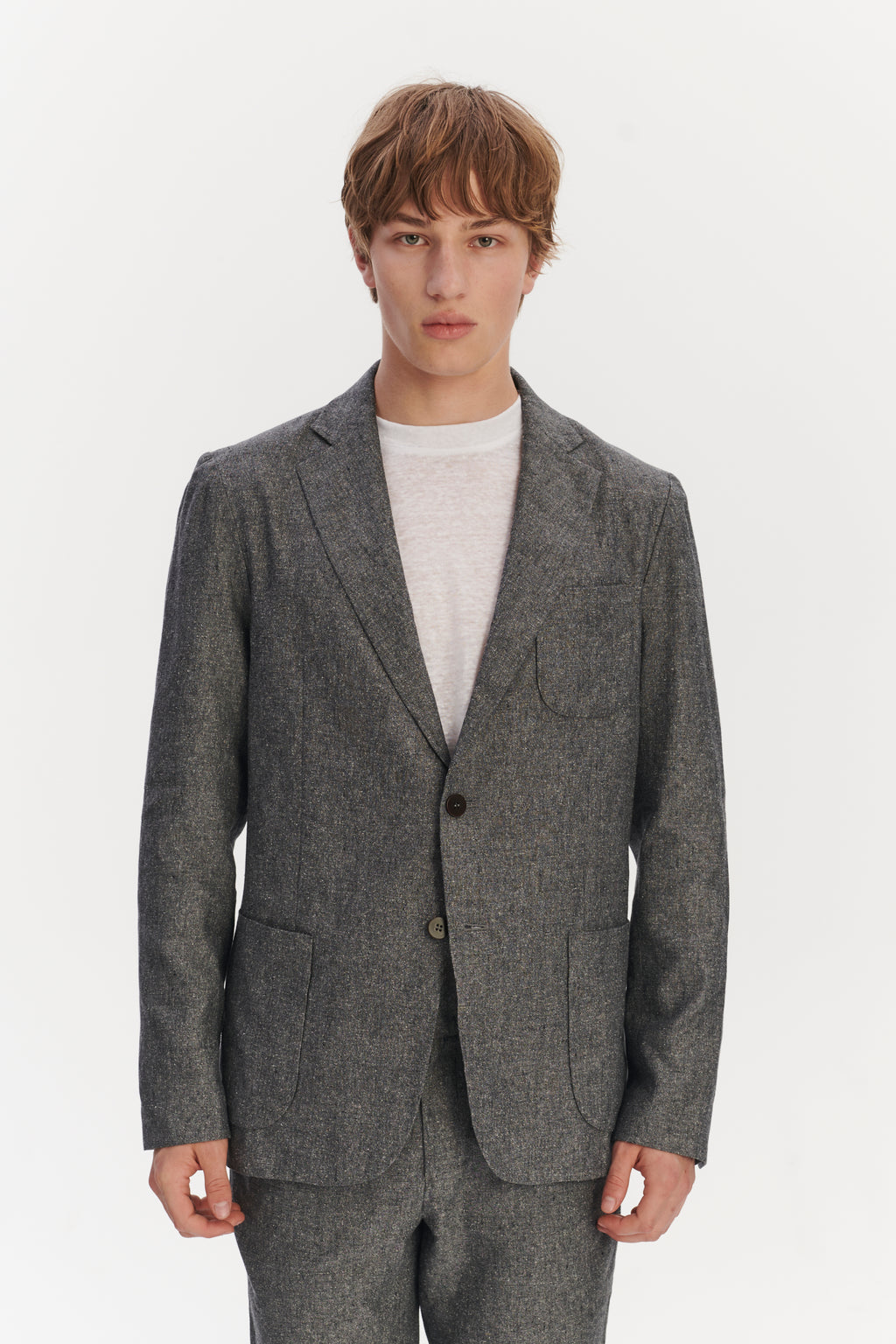 Relaxed Blazer in a Grey Blend of Italian Virgin Wool, Silk and Linen by Zignone
