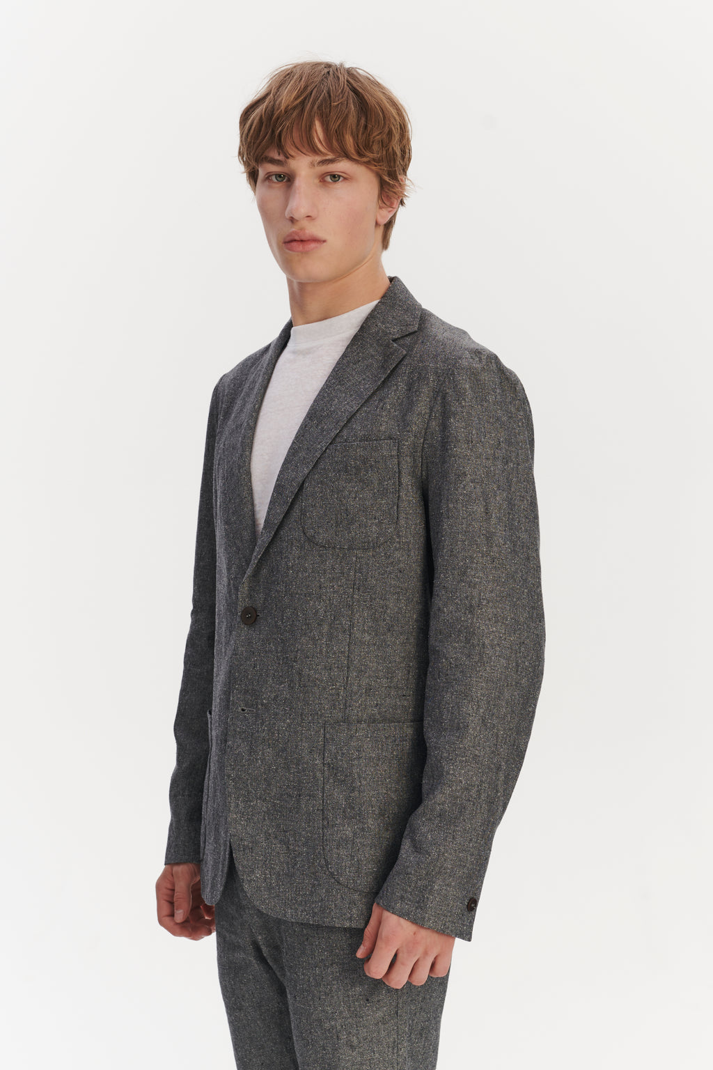 Relaxed Blazer in a Grey Blend of Italian Virgin Wool, Silk and Linen by Zignone