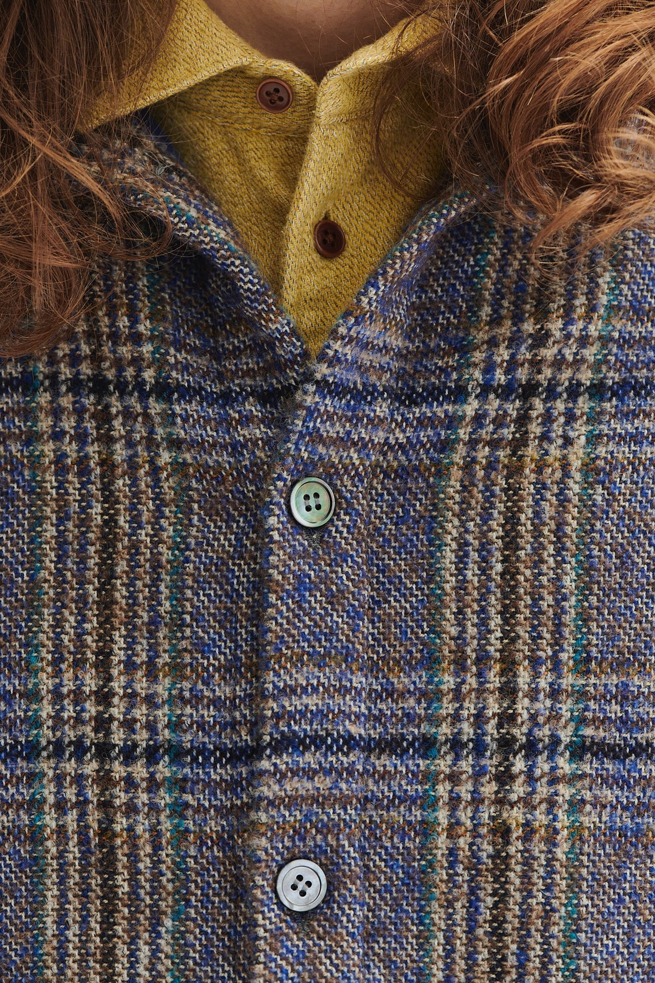 Lined Jacket Shirt in a Brown, Blue and Beige Chequered Italian Virgin Wool and Meida Thermo Insulation