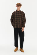 Oversized Shirt in Japanese Light Combed Wool - Brown Orange Check