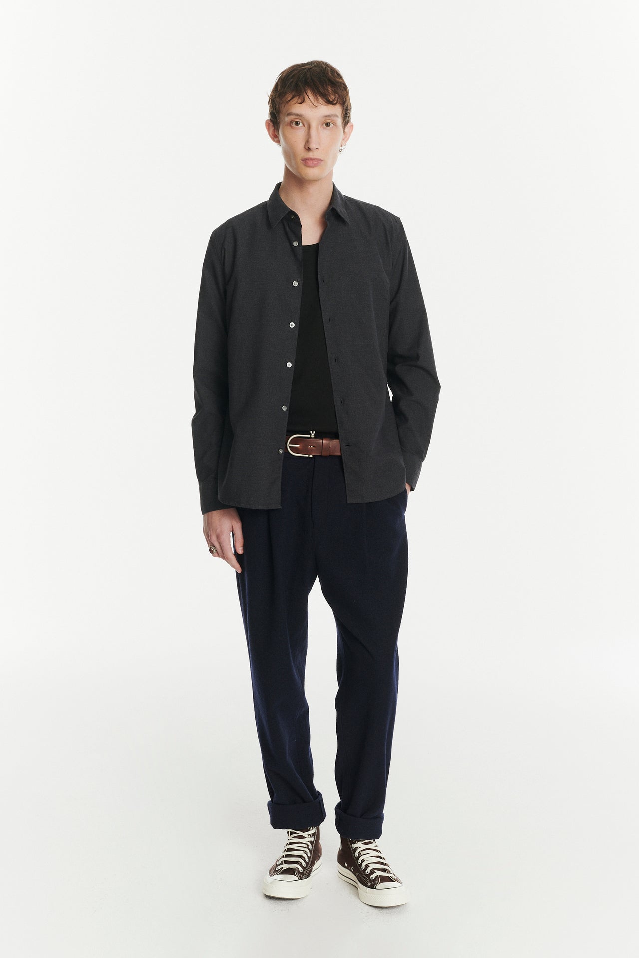 Feel Good Shirt in a Fine Dark Grey Italian Cotton Oxford