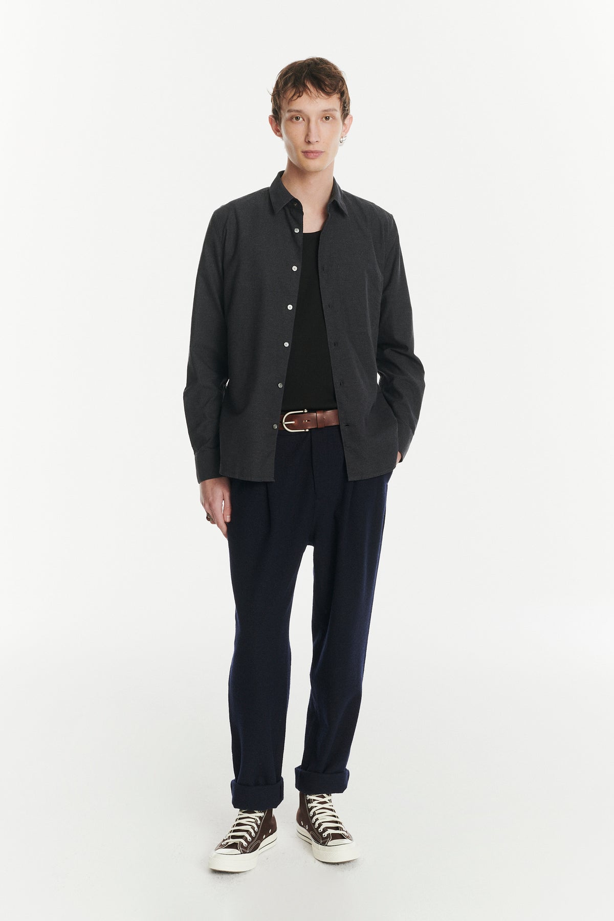 Feel Good Shirt in a Fine Dark Grey Italian Cotton Oxford