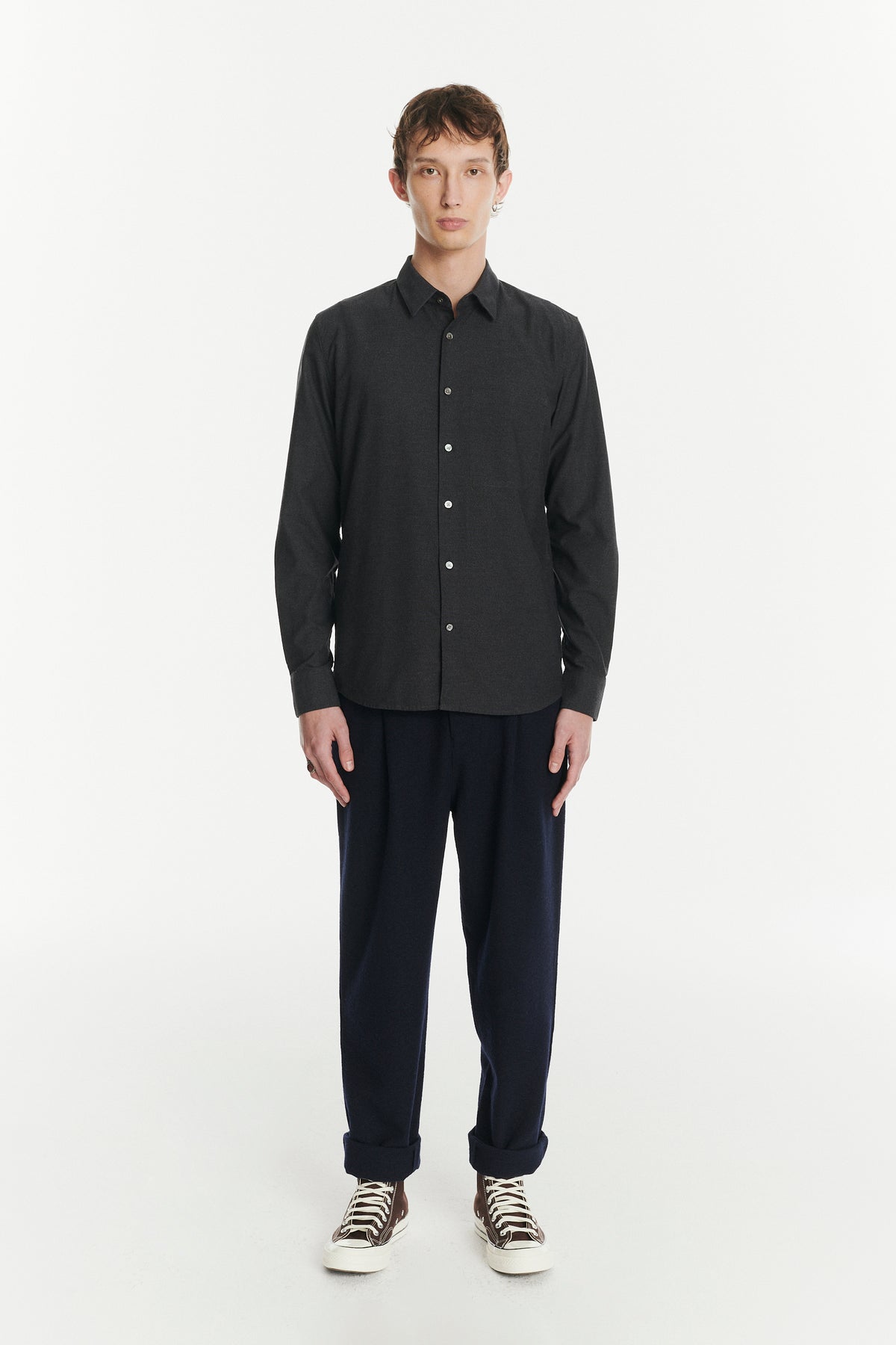 Feel Good Shirt in a Fine Dark Grey Italian Cotton Oxford