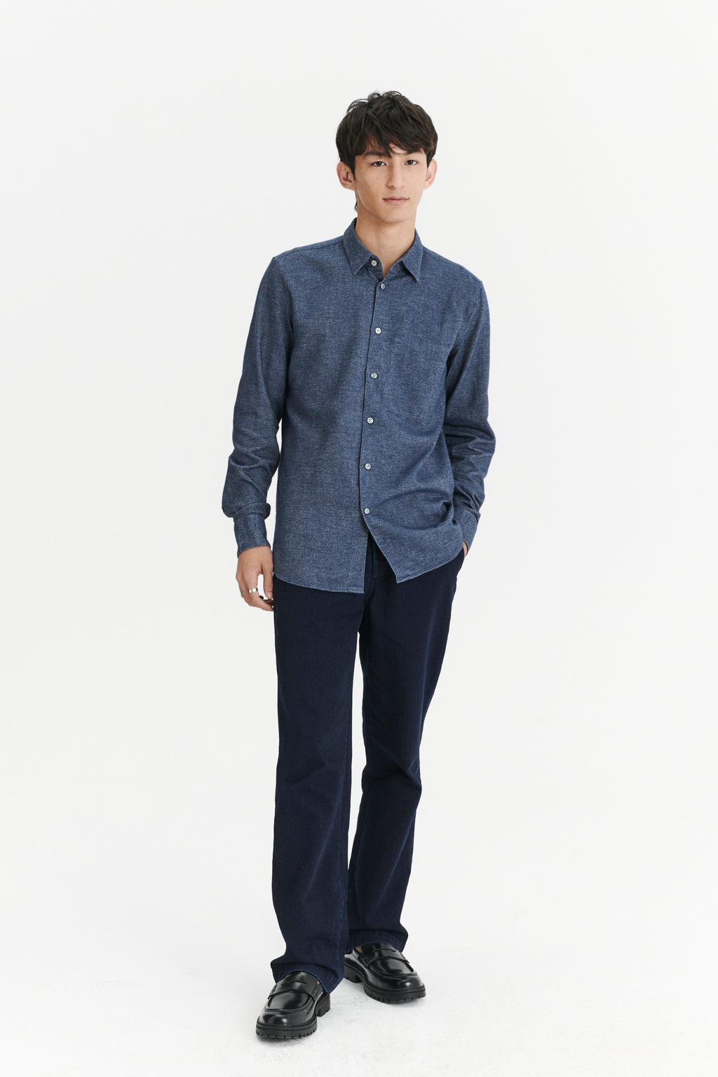 Feel Good Shirt in a Fine Italian Indigo Blue Diagonal Brushed Cotton Flannel