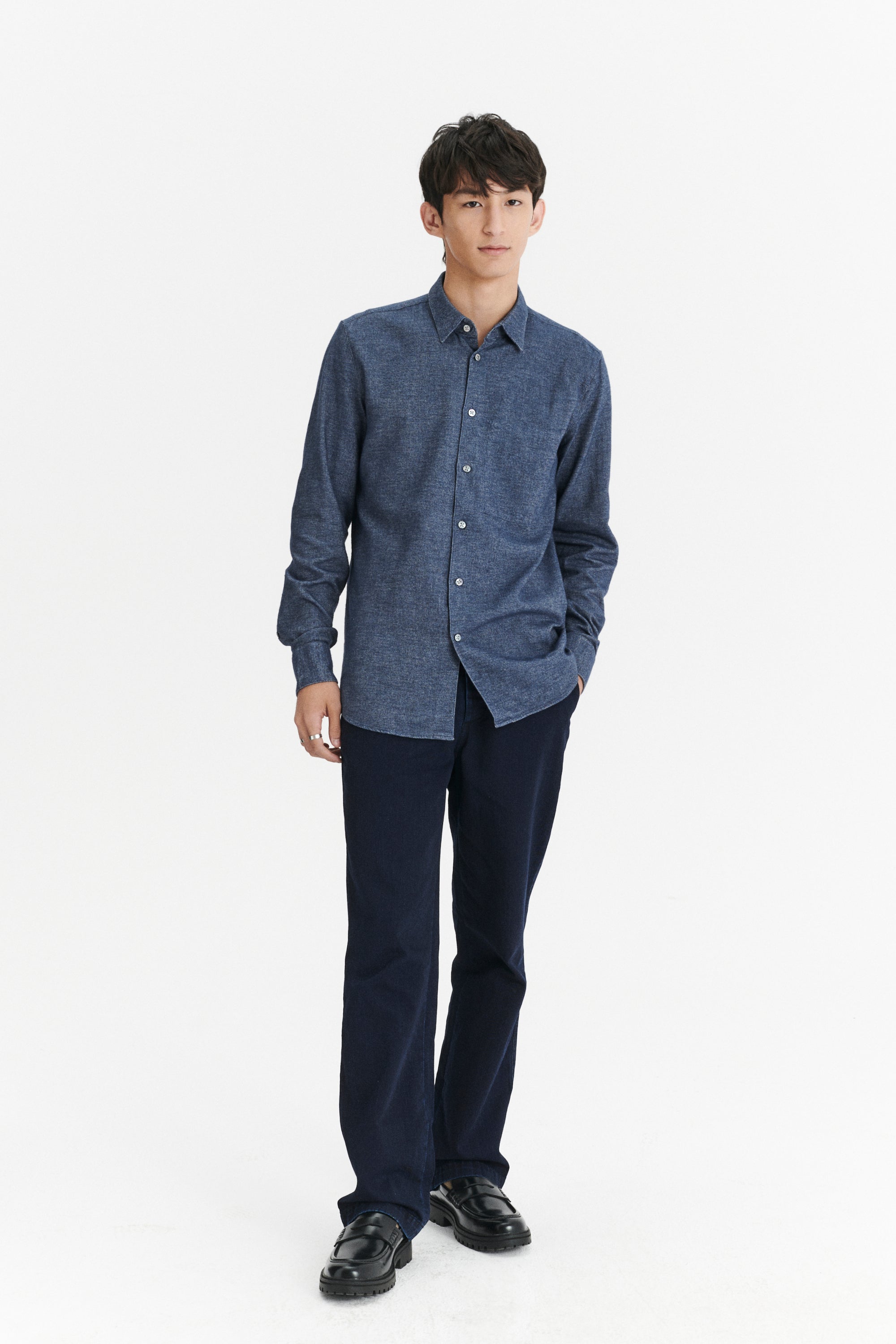 Feel Good Shirt in a Fine Italian Indigo Blue Diagonal Brushed Cotton Flannel