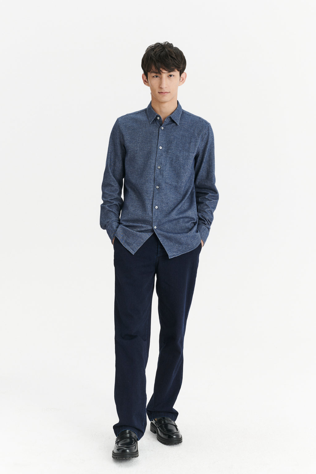 Feel Good Shirt in a Fine Italian Indigo Blue Diagonal Brushed Cotton Flannel