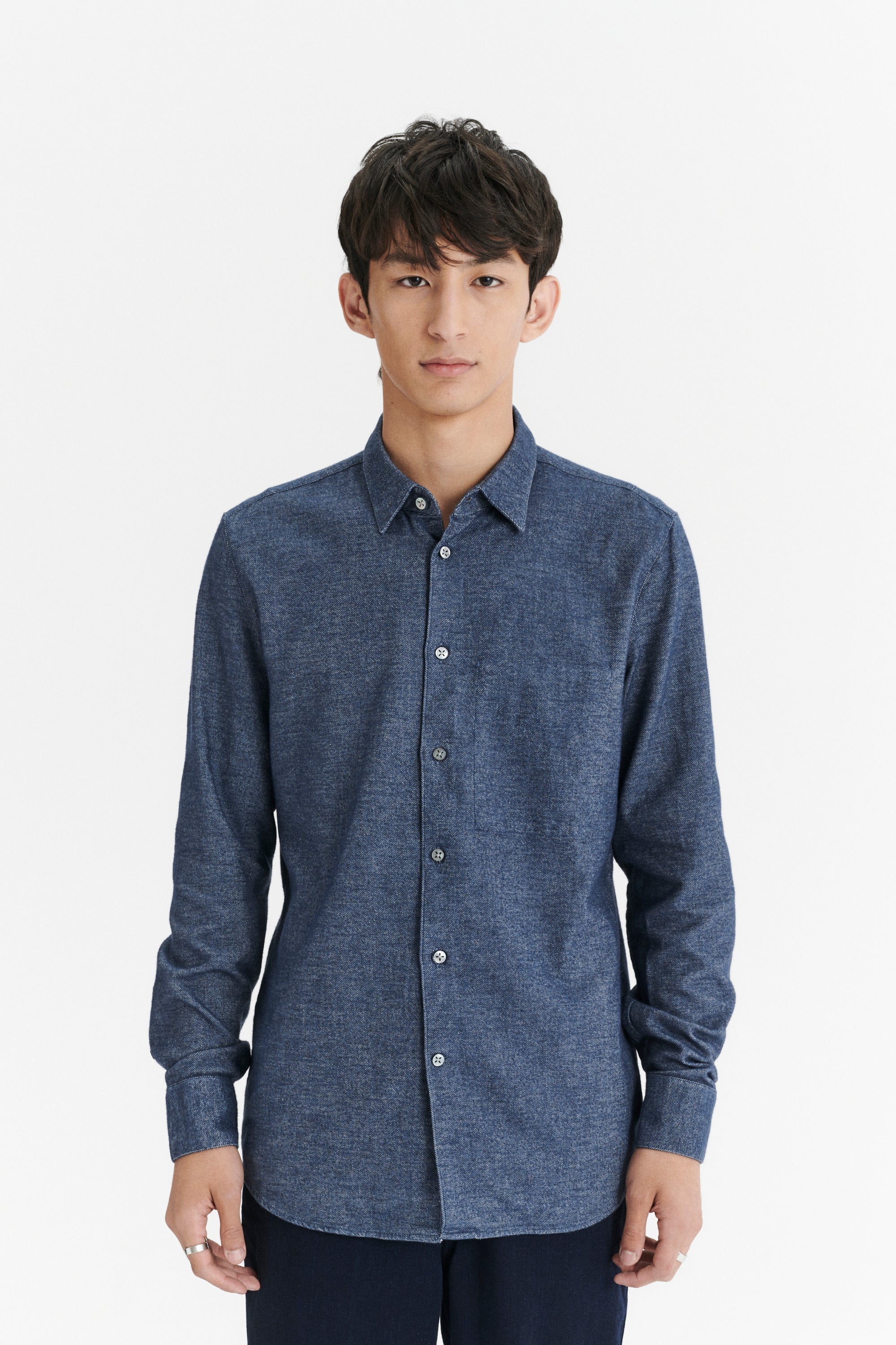 Feel Good Shirt in a Fine Italian Indigo Blue Diagonal Brushed Cotton Flannel