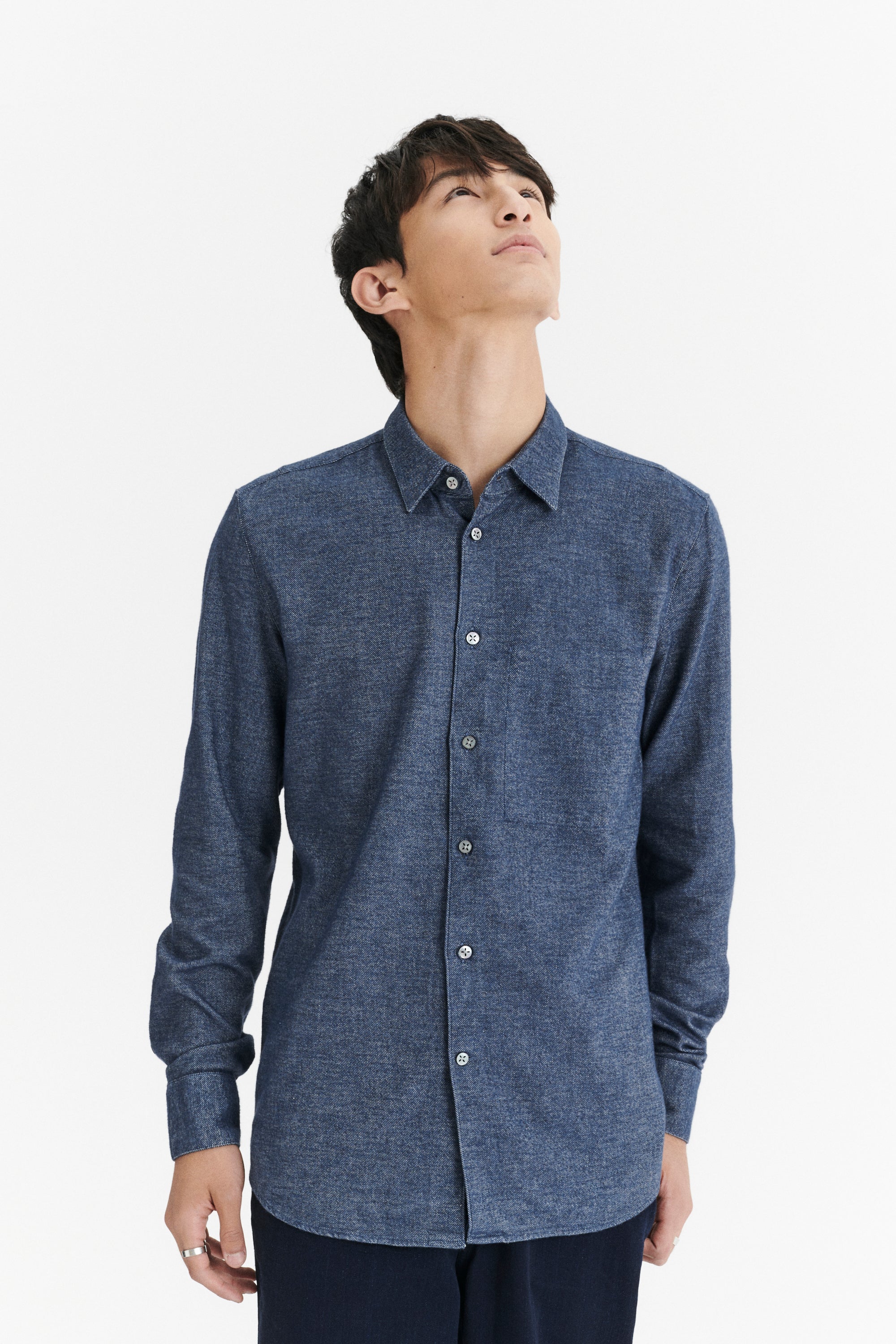 Feel Good Shirt in a Fine Italian Indigo Blue Diagonal Brushed Cotton Flannel