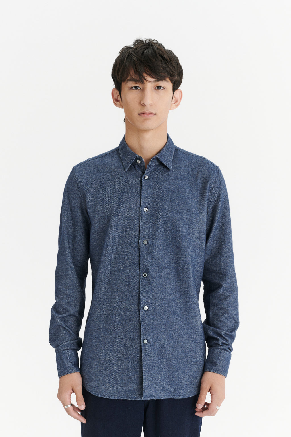 Feel Good Shirt in a Fine Italian Indigo Blue Diagonal Brushed Cotton Flannel