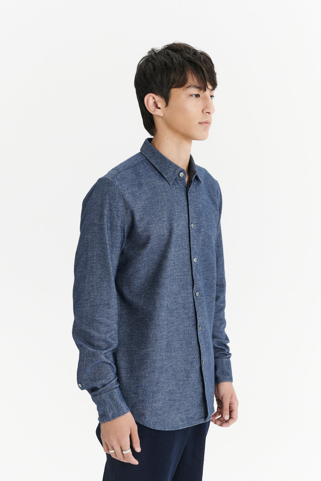 Feel Good Shirt in a Fine Italian Indigo Blue Diagonal Brushed Cotton Flannel