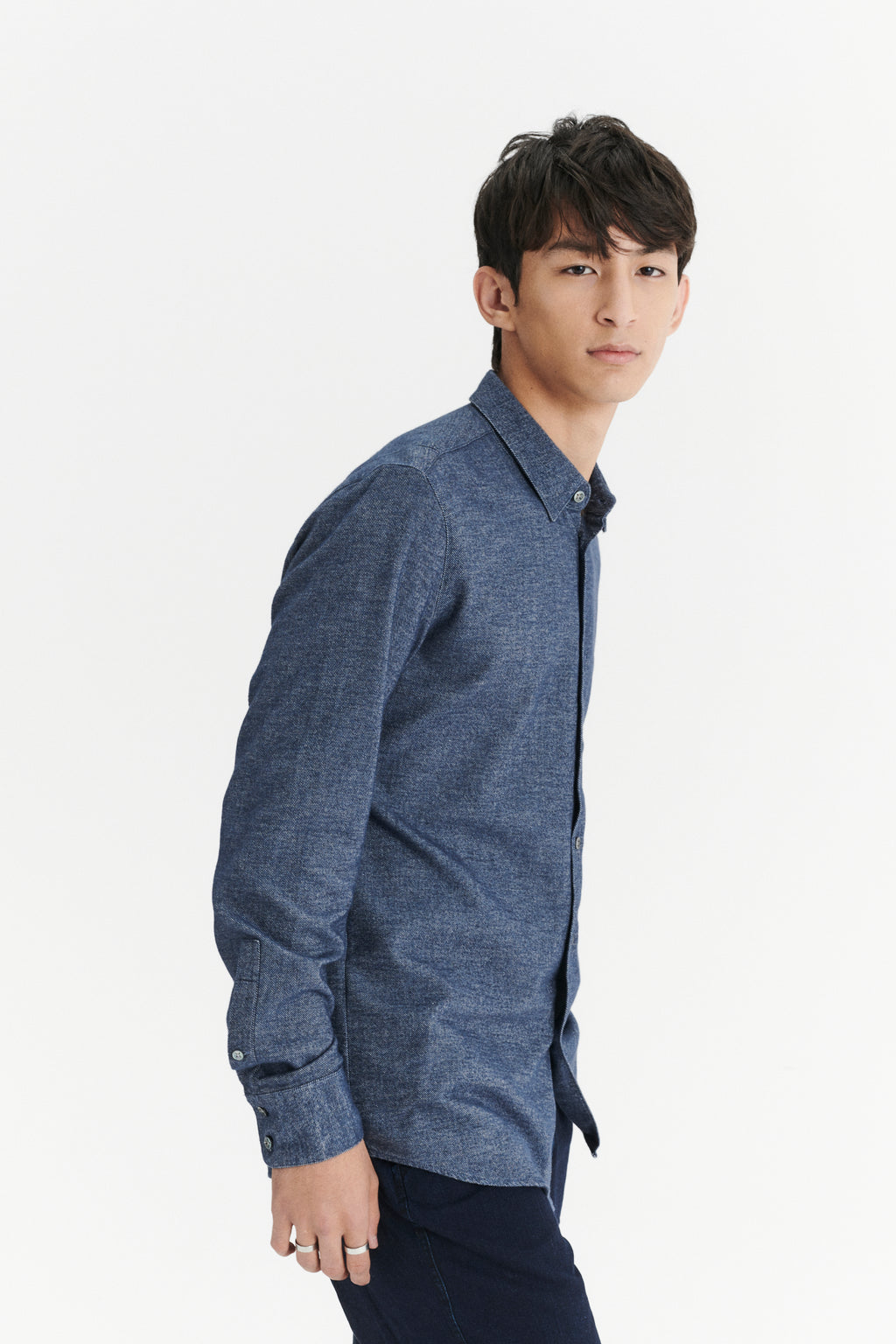 Feel Good Shirt in a Fine Italian Indigo Blue Diagonal Brushed Cotton Flannel