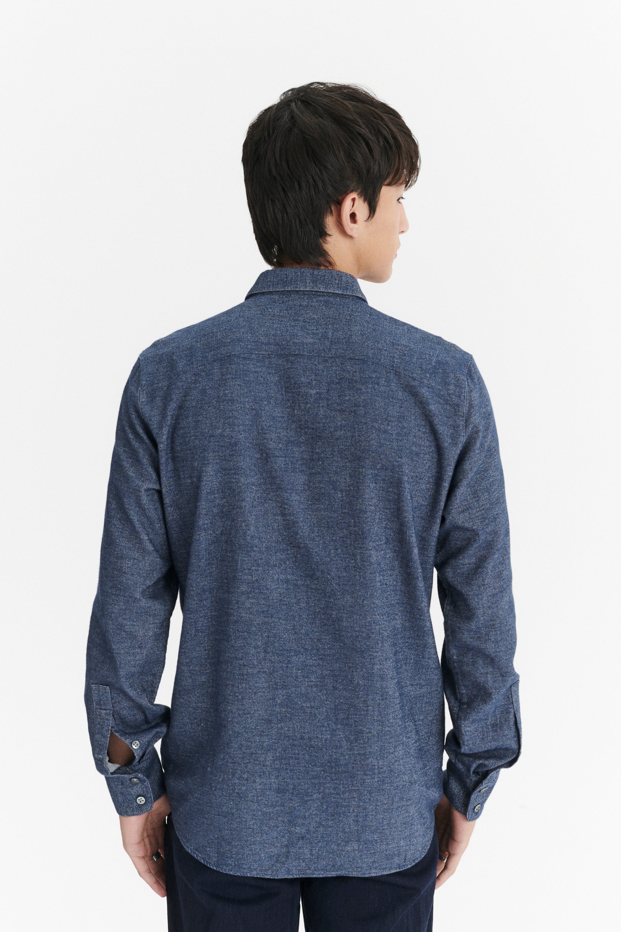 Feel Good Shirt in a Fine Italian Indigo Blue Diagonal Brushed Cotton Flannel