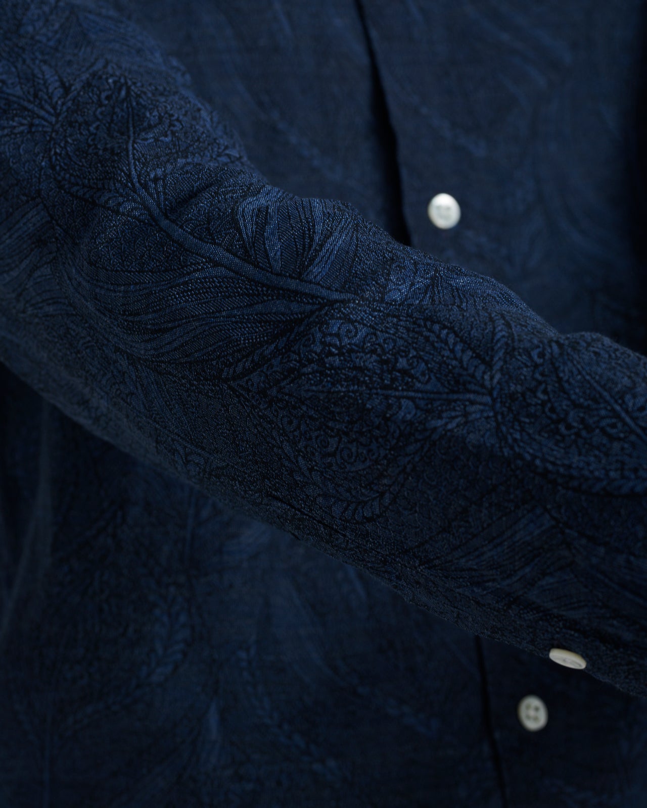 Feel Good Shirt in a Navy Blue Jacquard Italian Cotton and Linen by the Historical mill Leggiuno