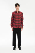 Feel Good Shirt in a Red, Orange and Black Chequered Italian Winter Linen Flannel