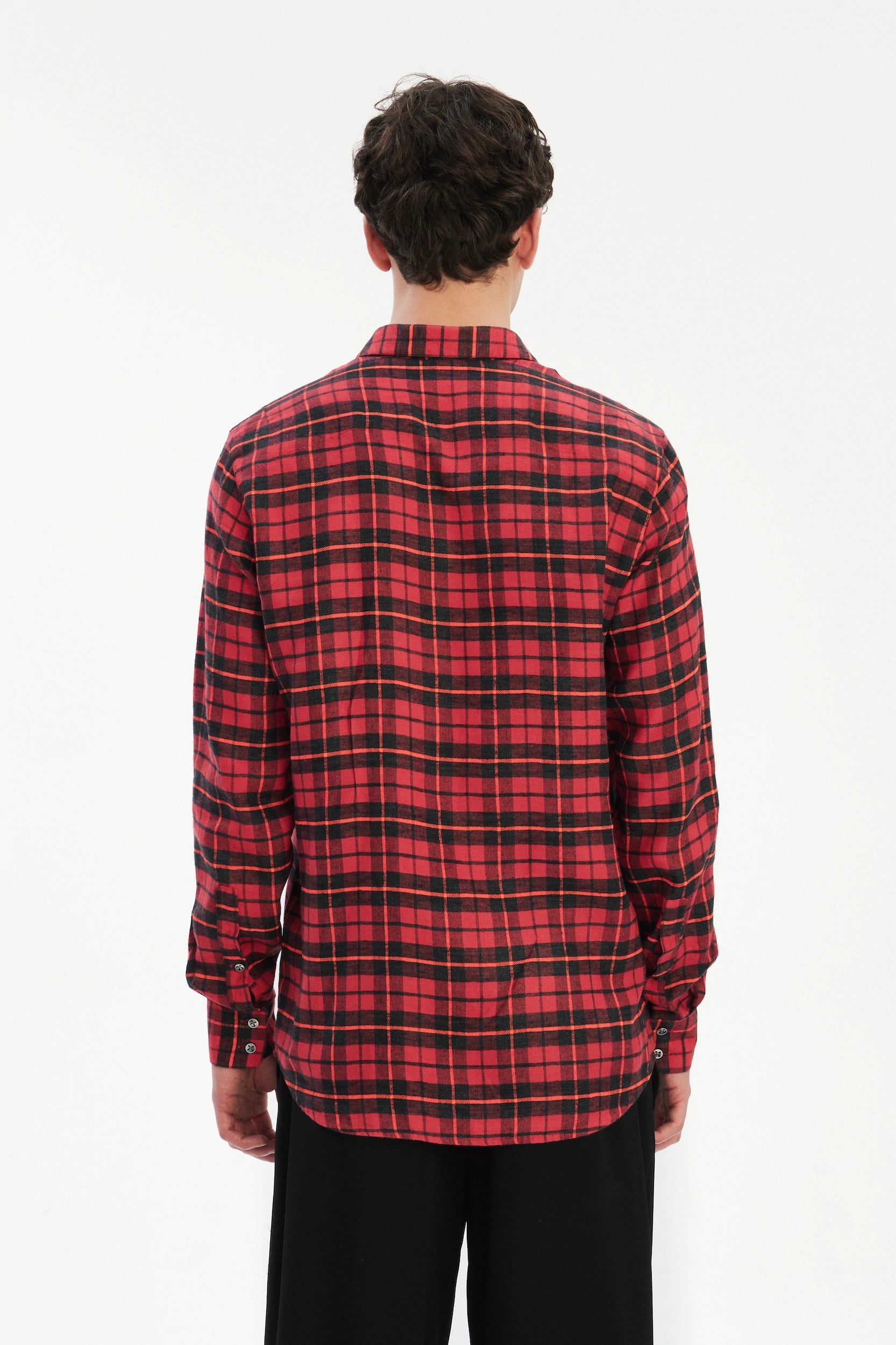 Feel Good Shirt in a Red, Orange and Black Chequered Italian Winter Linen Flannel