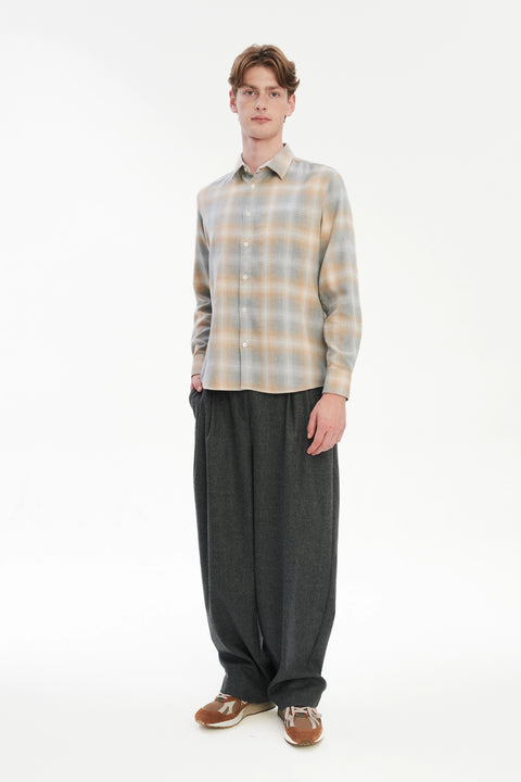 Feel Good Shirt in a Soft Tonal Beige and Grey Chequered Italian Cotton Flannel