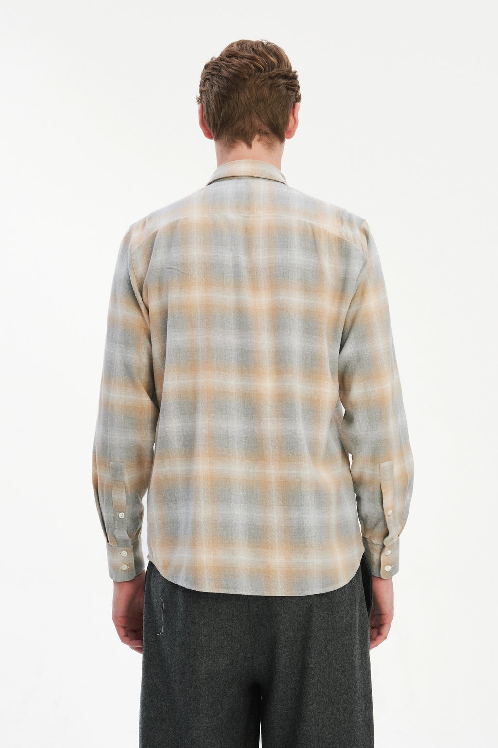 Feel Good Shirt in a Soft Tonal Beige and Grey Chequered Italian Cotton Flannel