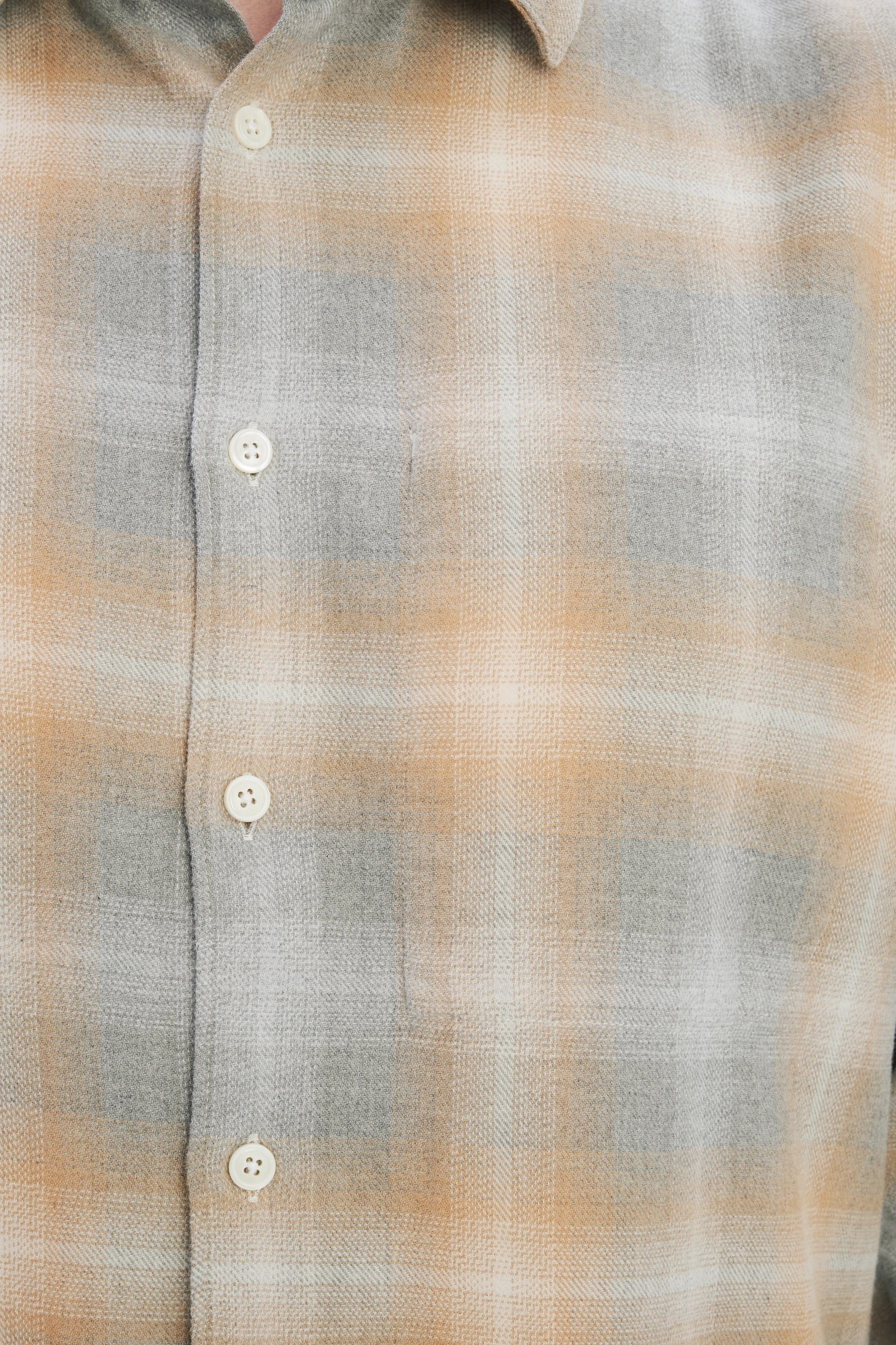 Feel Good Shirt in a Soft Tonal Beige and Grey Chequered Italian Cotton Flannel