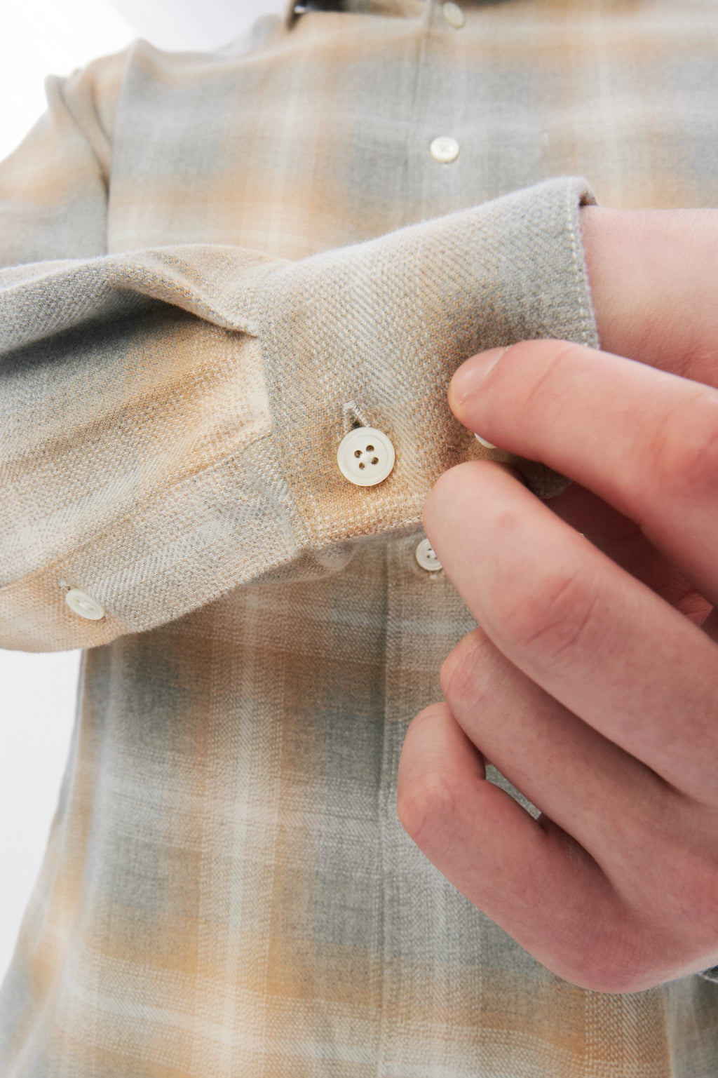 Feel Good Shirt in a Soft Tonal Beige and Grey Chequered Italian Cotton Flannel