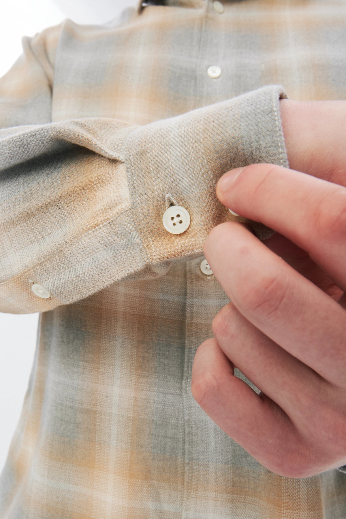 Feel Good Shirt in a Soft Tonal Beige and Grey Chequered Italian Cotton Flannel