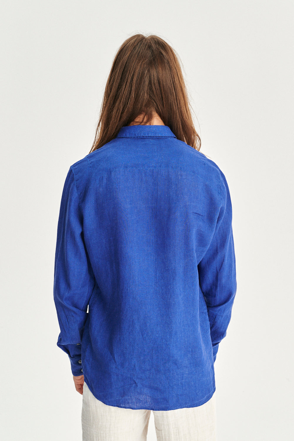 Feel Good  Shirt in a Cobalt Blue and Taupe Double Sided Italian Linen
