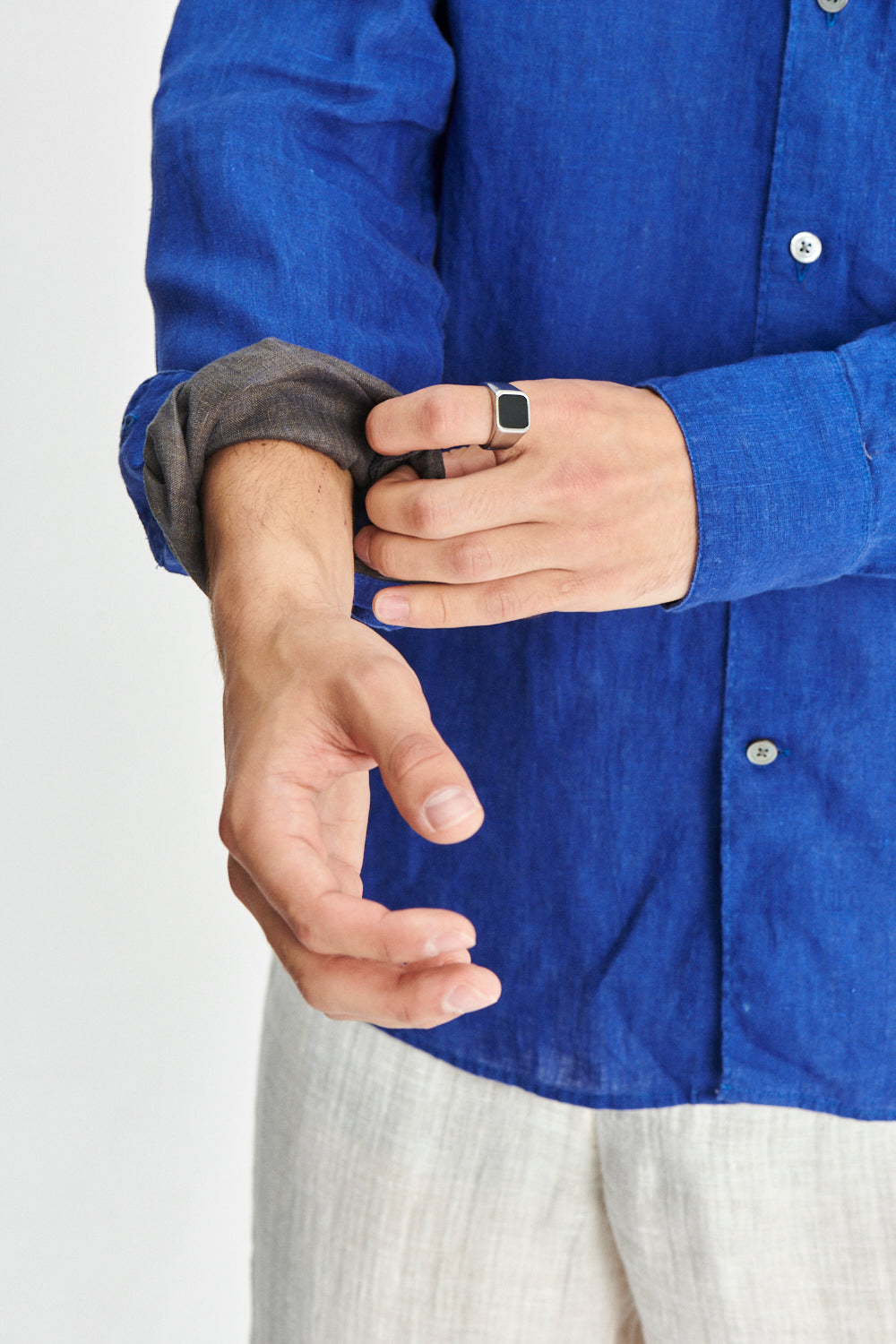Feel Good  Shirt in a Cobalt Blue and Taupe Double Sided Italian Linen