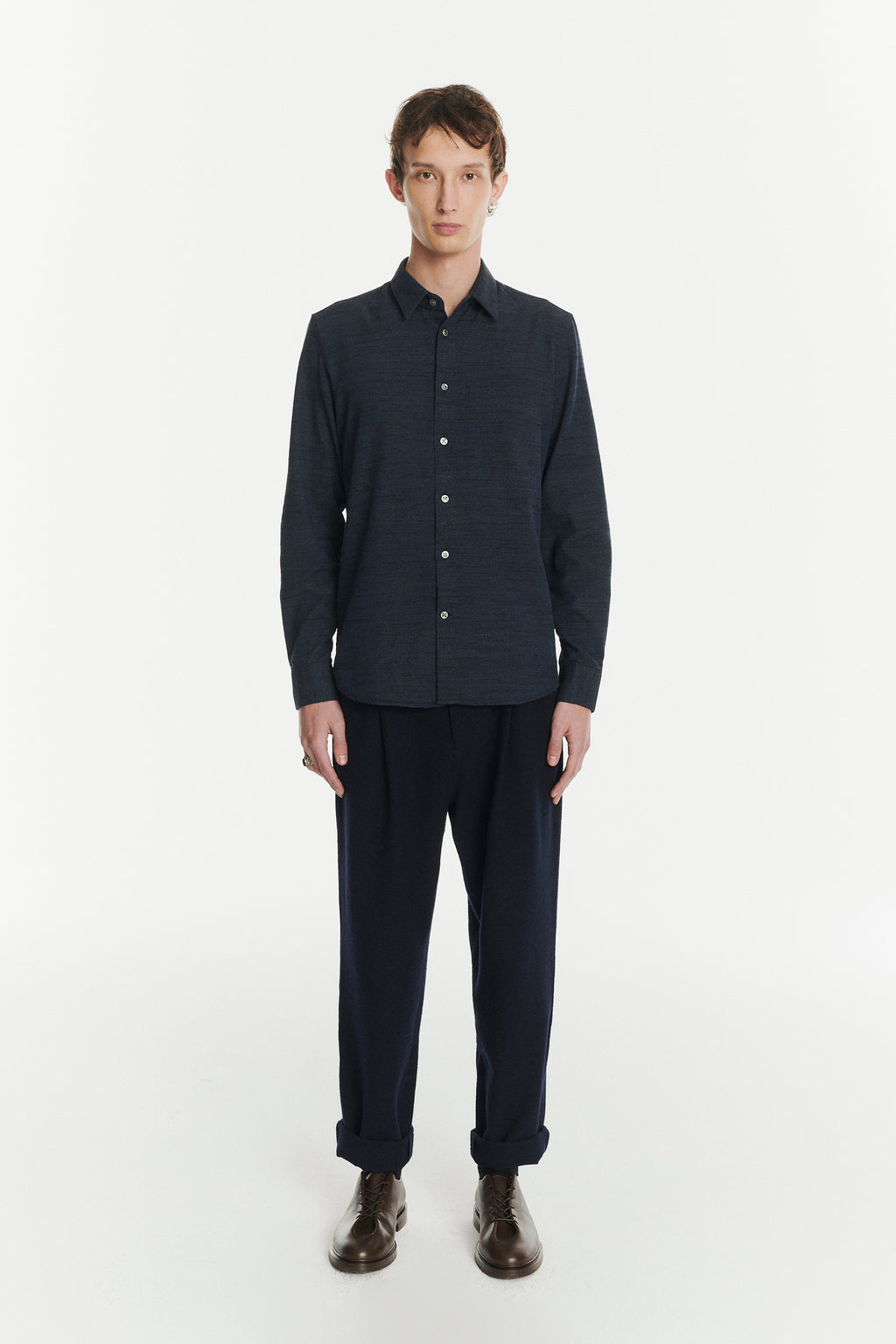 Feel Good Shirt in the Finest Navy Blue, Black and Grey Cotton and Wool
