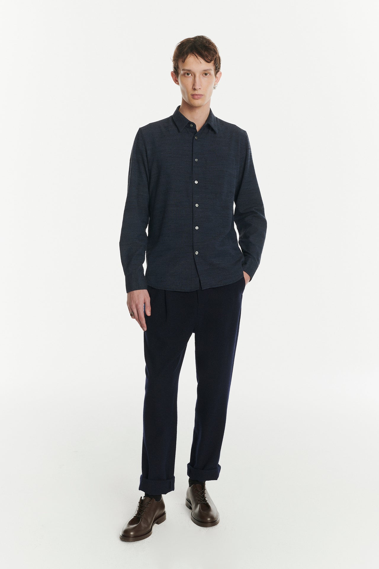 Feel Good Shirt in the Finest Navy Blue, Black and Grey Cotton and Wool