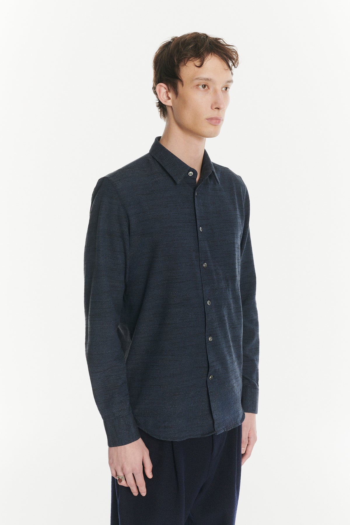 Feel Good Shirt in the Finest Navy Blue, Black and Grey Italian Cotton and Wool