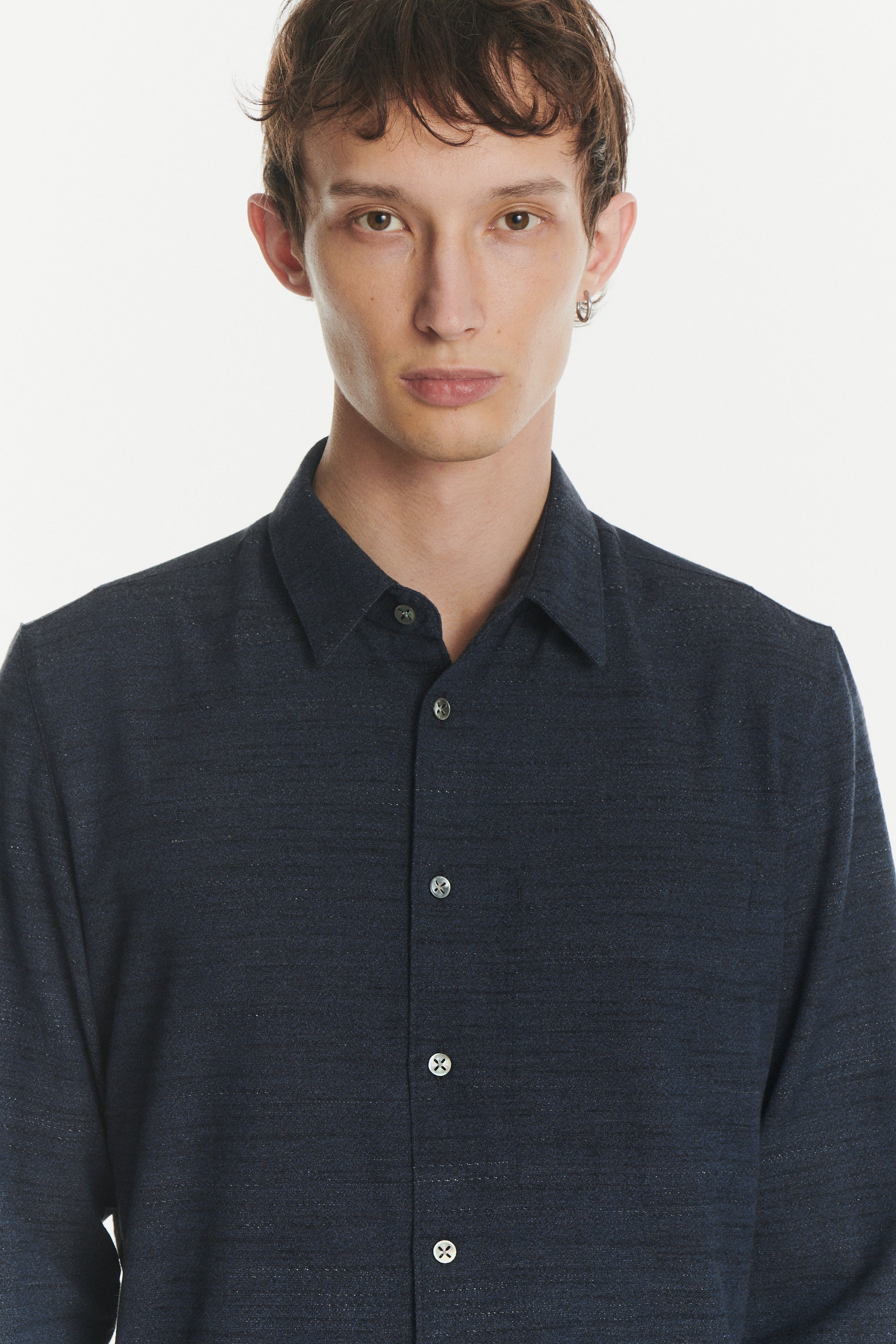 Feel Good Shirt in the Finest Navy Blue, Black and Grey Cotton and Wool