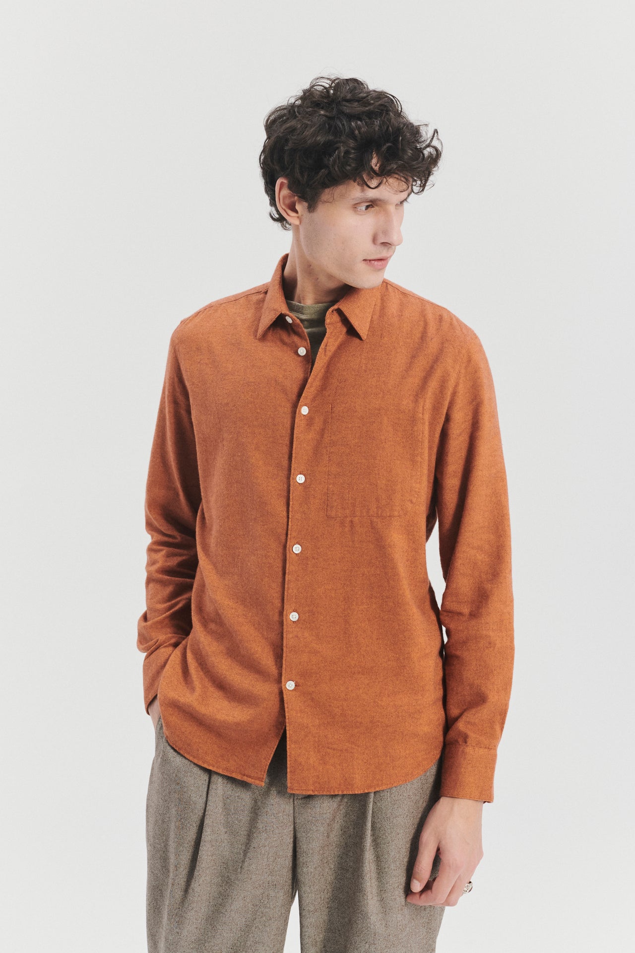 Feel Good Shirt in a Double Brushed Rusty Orange Italian Cotton Flannel