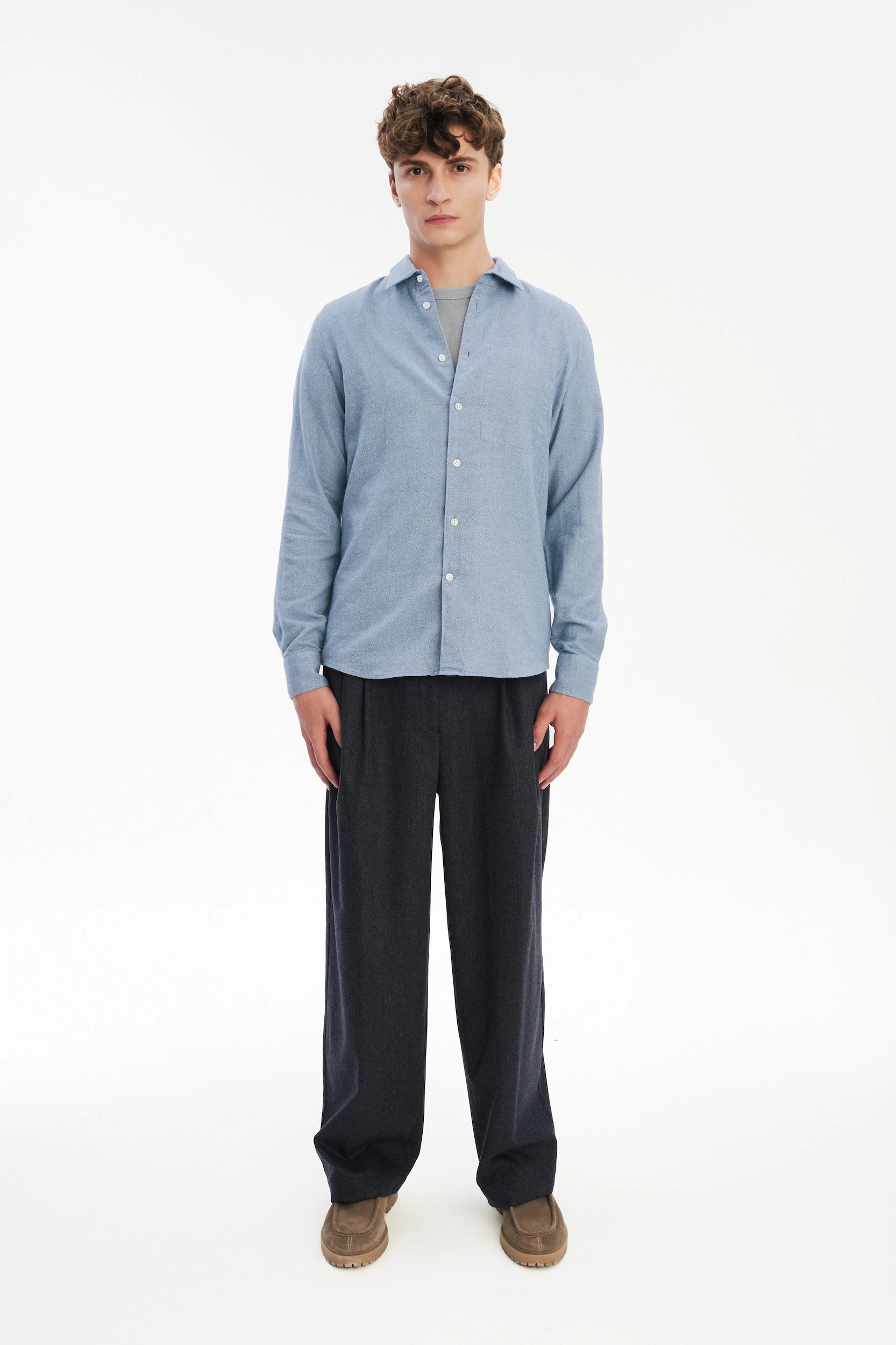 Feel Good Shirt in a Blue Soft Double Brushed Italian Cotton Flannel