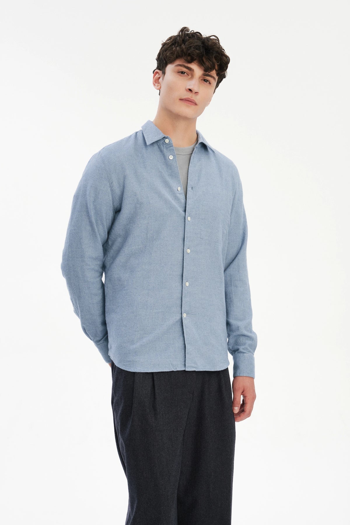 Feel Good Shirt in a Blue Soft Double Brushed Italian Cotton Flannel