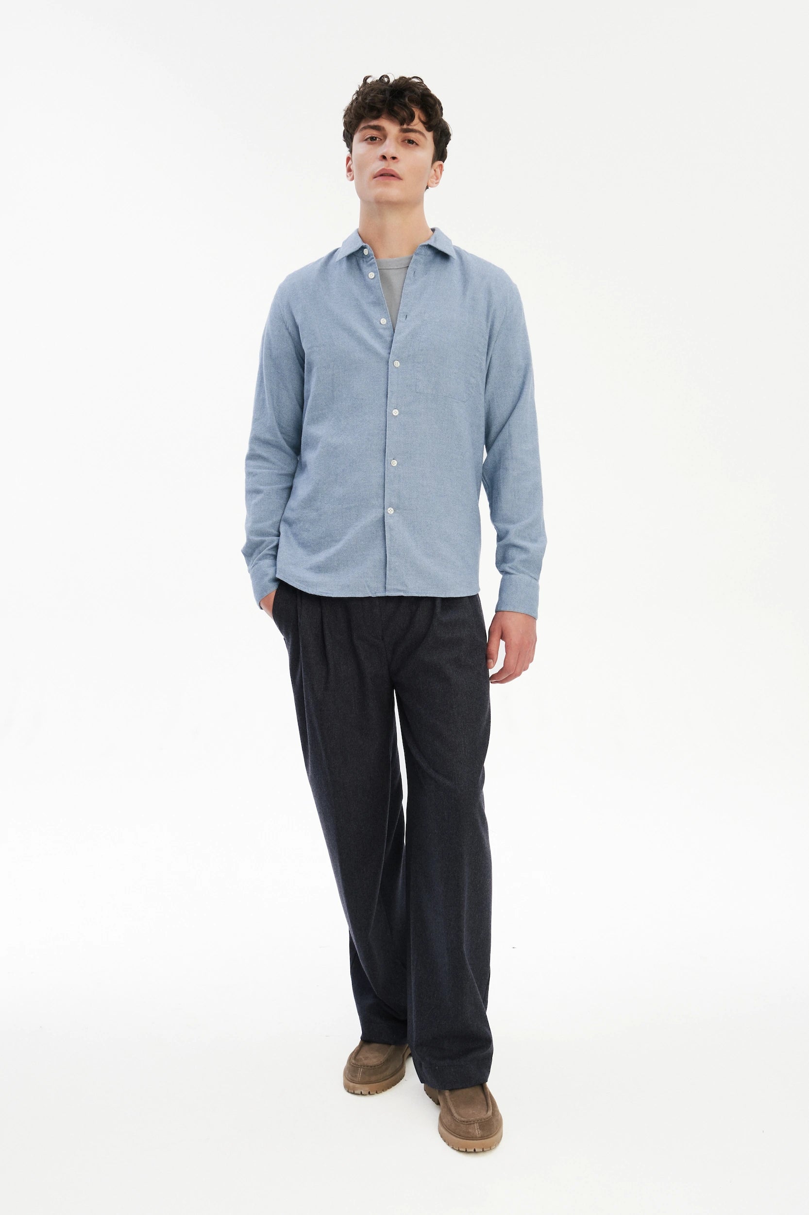 Feel Good Shirt in a Blue Soft Double Brushed Italian Cotton Flannel