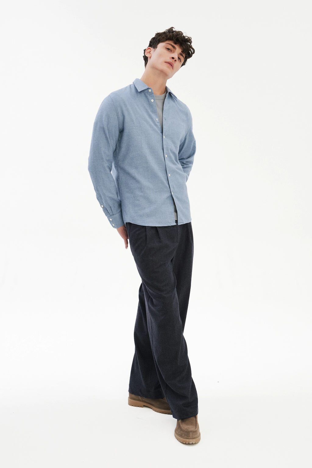 Feel Good Shirt in a Blue Soft Double Brushed Italian Cotton Flannel