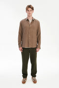 Feel Good Shirt in the Finest Taupe Brown Melange Italian Cotton Flannel