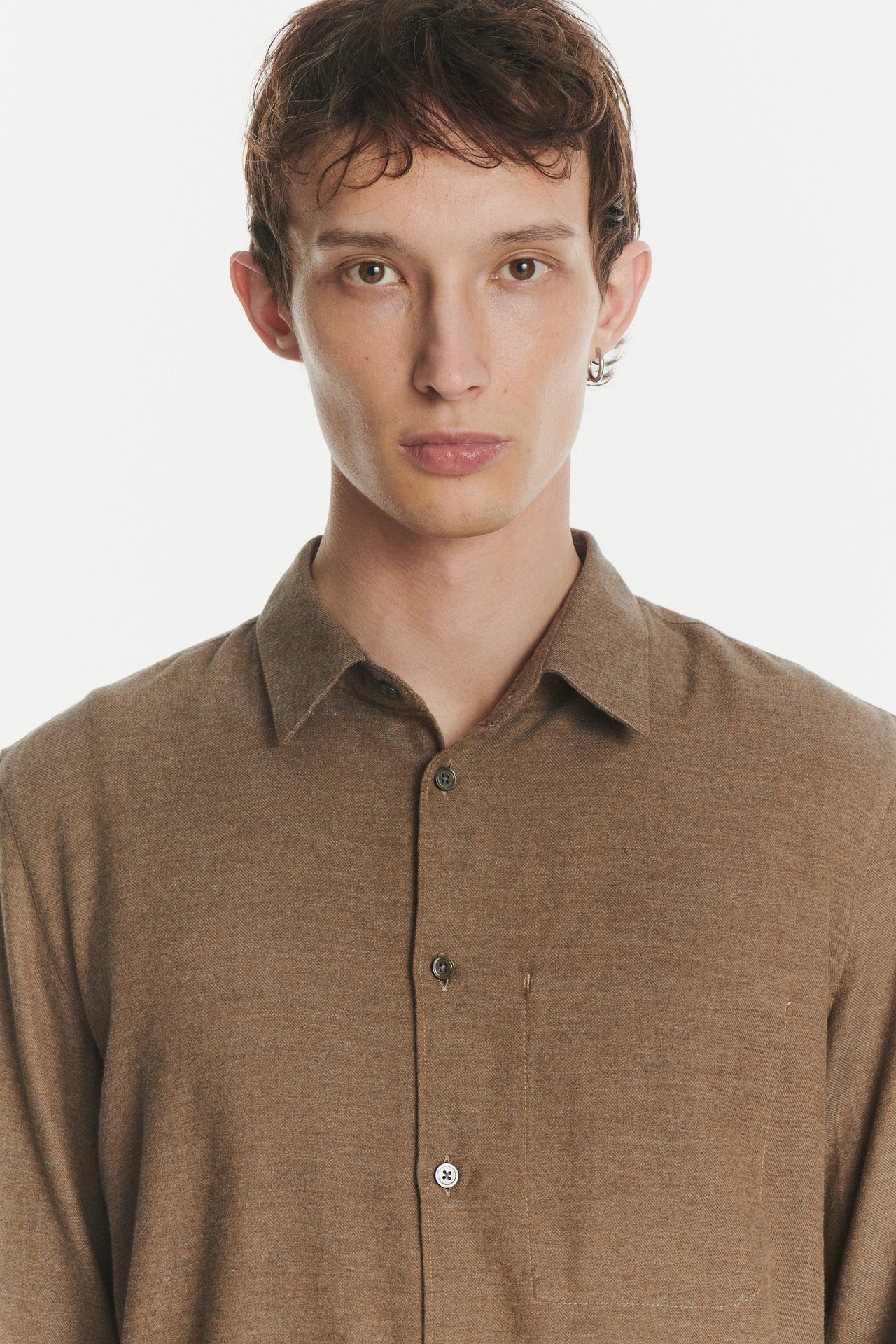 Feel Good Shirt in the Finest Taupe Brown Melange Italian Cotton Flannel