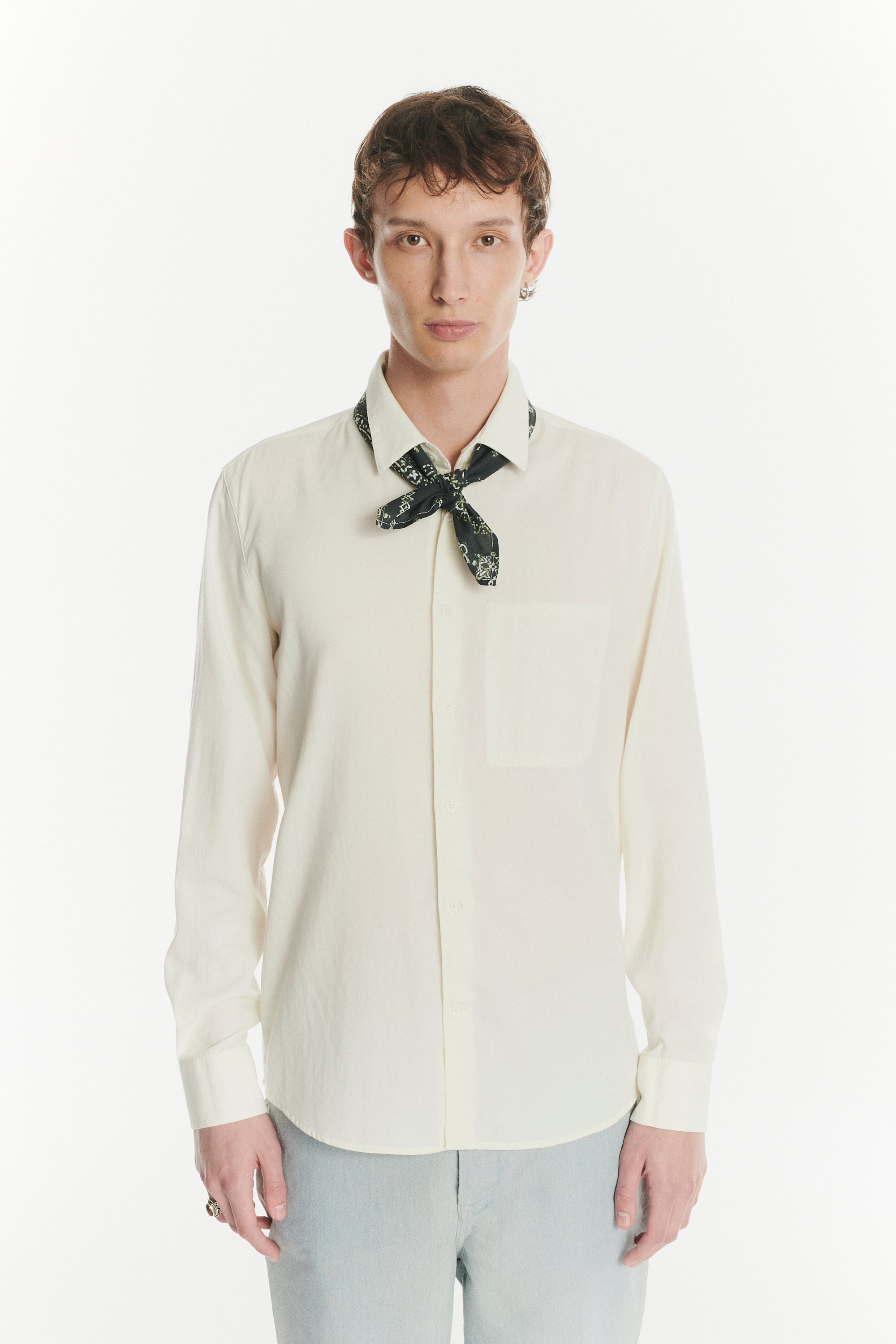 Feel Good Shirt in a Fine Soft Creamy White Italian Cotton and Virgin Wool