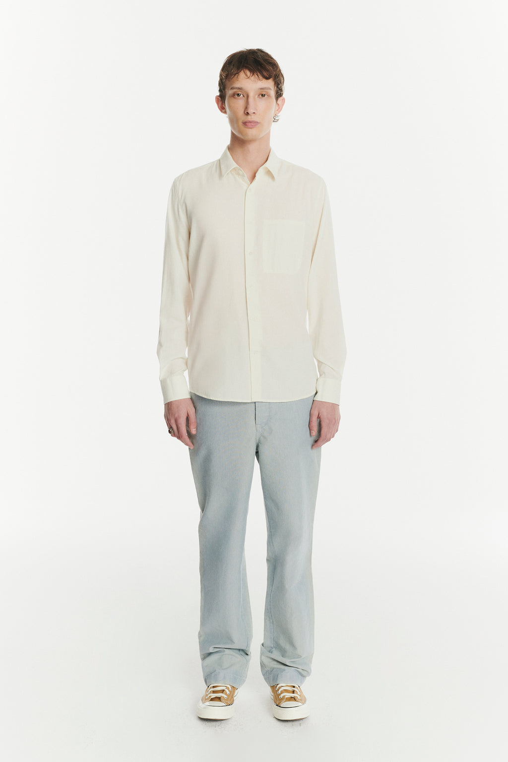 Feel Good Shirt in a Fine Soft Creamy White Italian Cotton and Virgin Wool