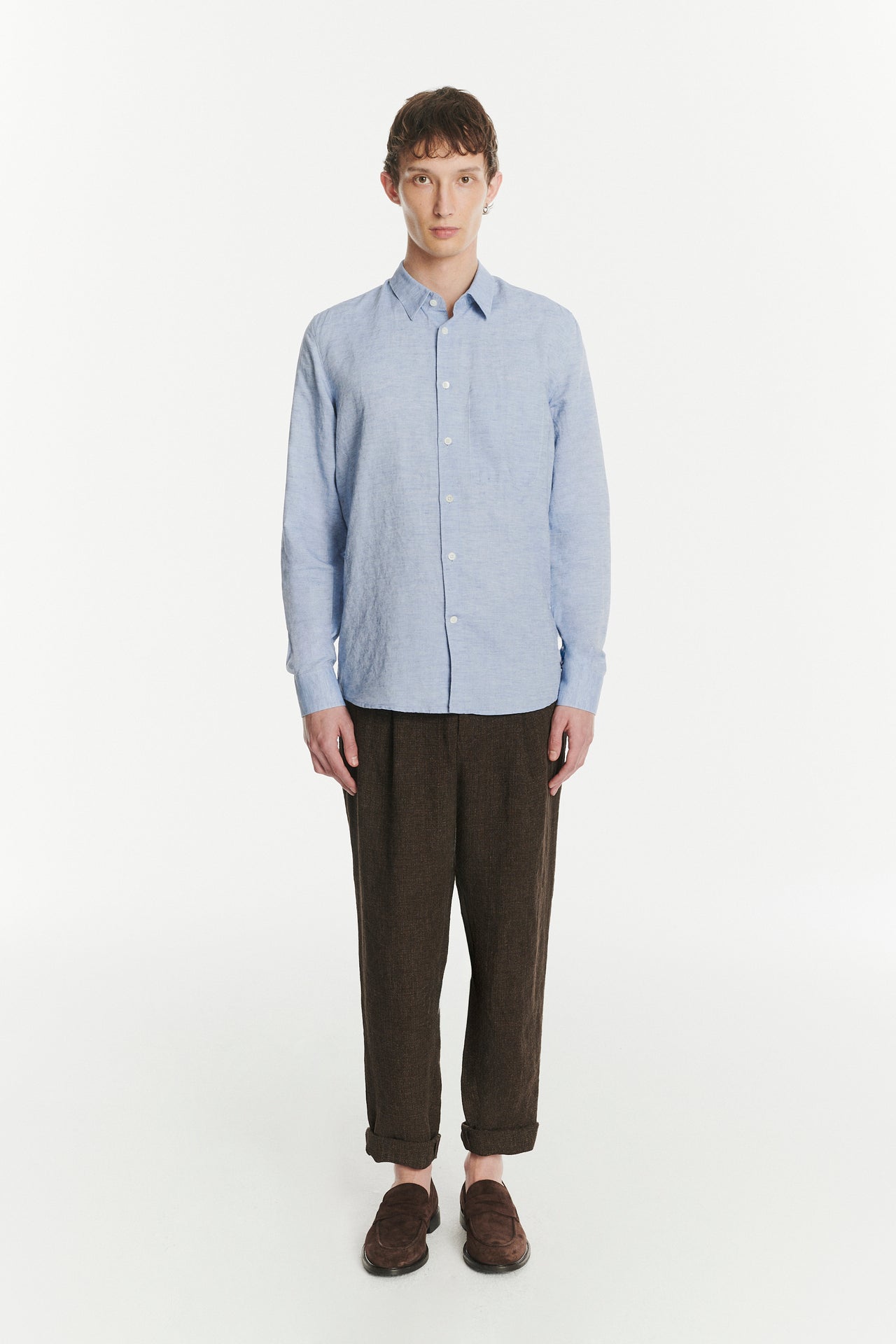 Feel Good Shirt in a Finest Soft Blue Italian Cotton and Linen