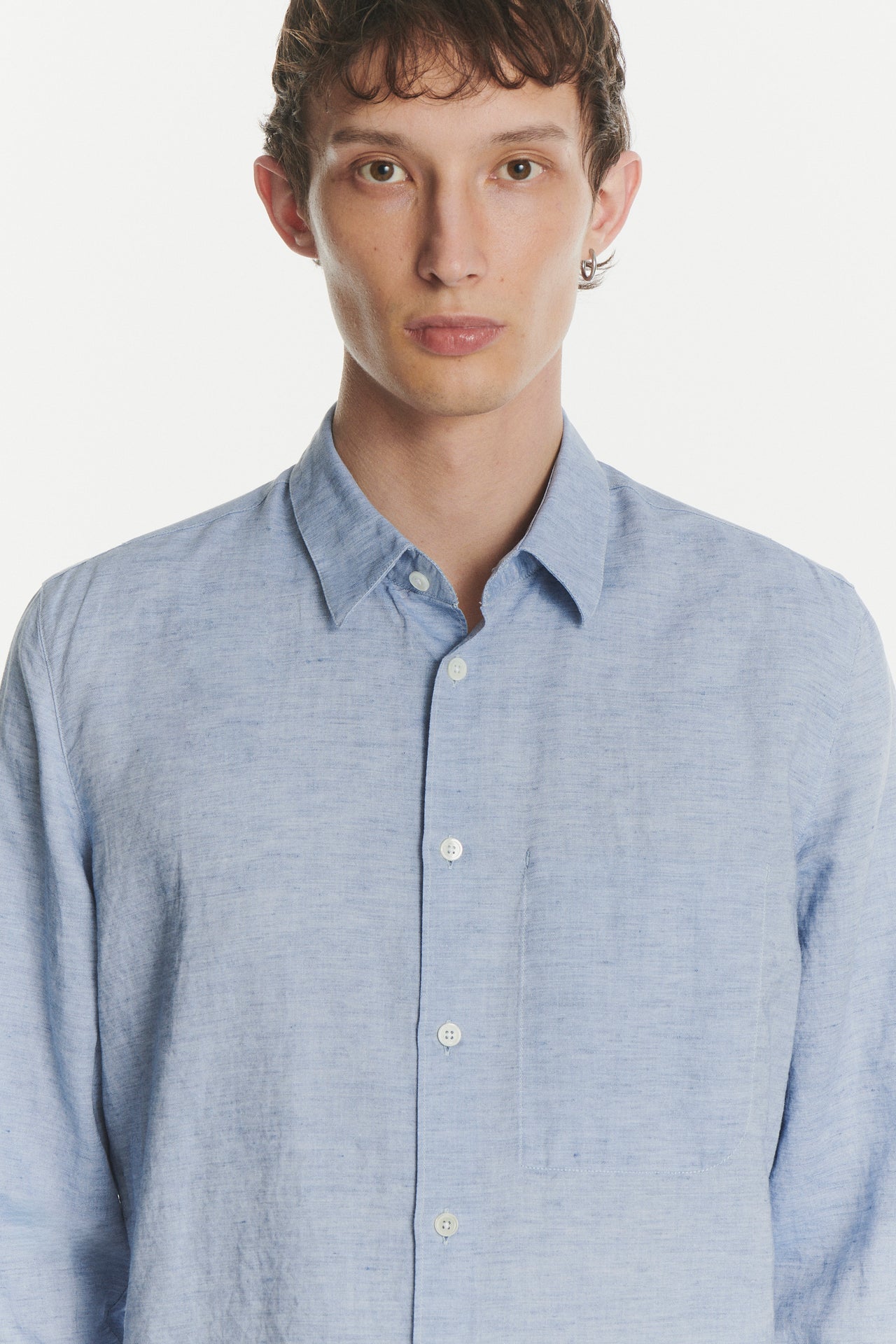 Feel Good Shirt in a Finest Soft Blue Italian Cotton and Linen