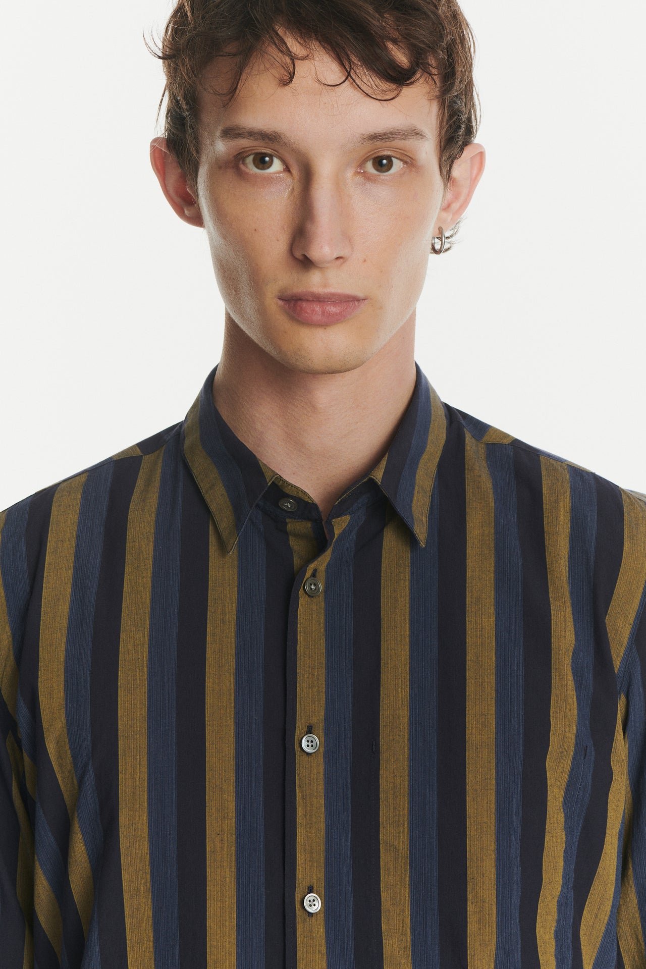 Feel Good Shirt in a Vibrant Ochre Yellow and Double Blue Striped Italian Cotton