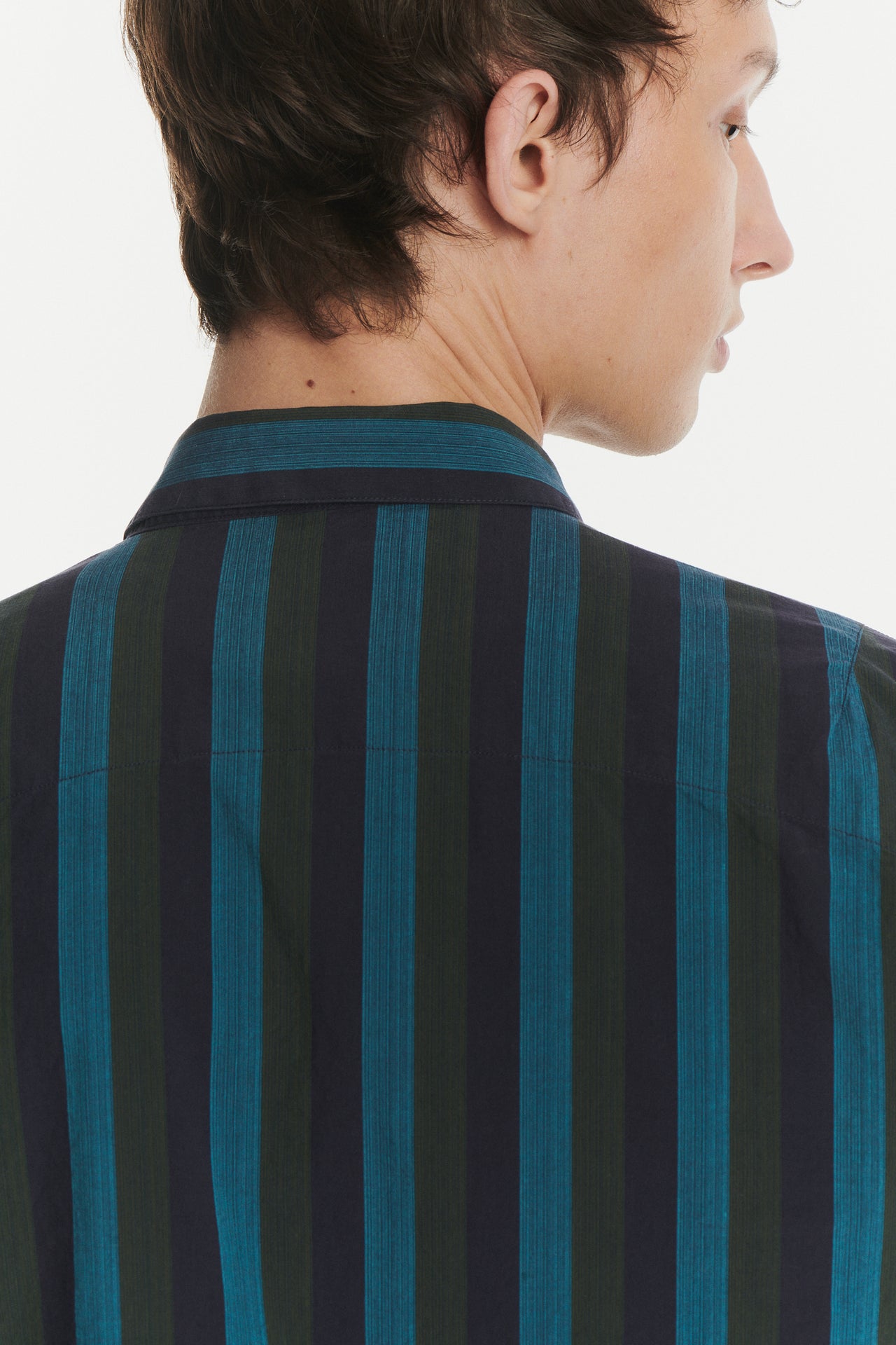 Feel Good Shirt in a Vibrant Blue, Moss Green and Midnight Blue Striped Italian Cotton