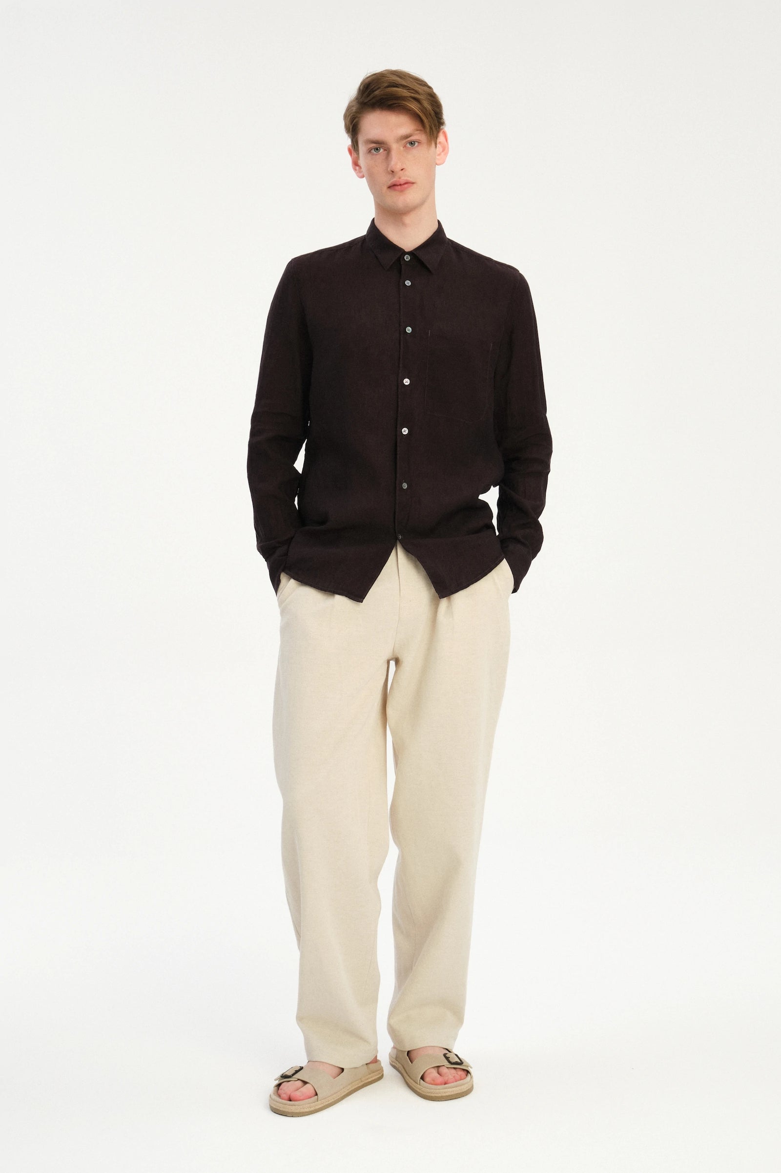 Feel Good Shirt in a Deep Chocolate Brown Italian Linen